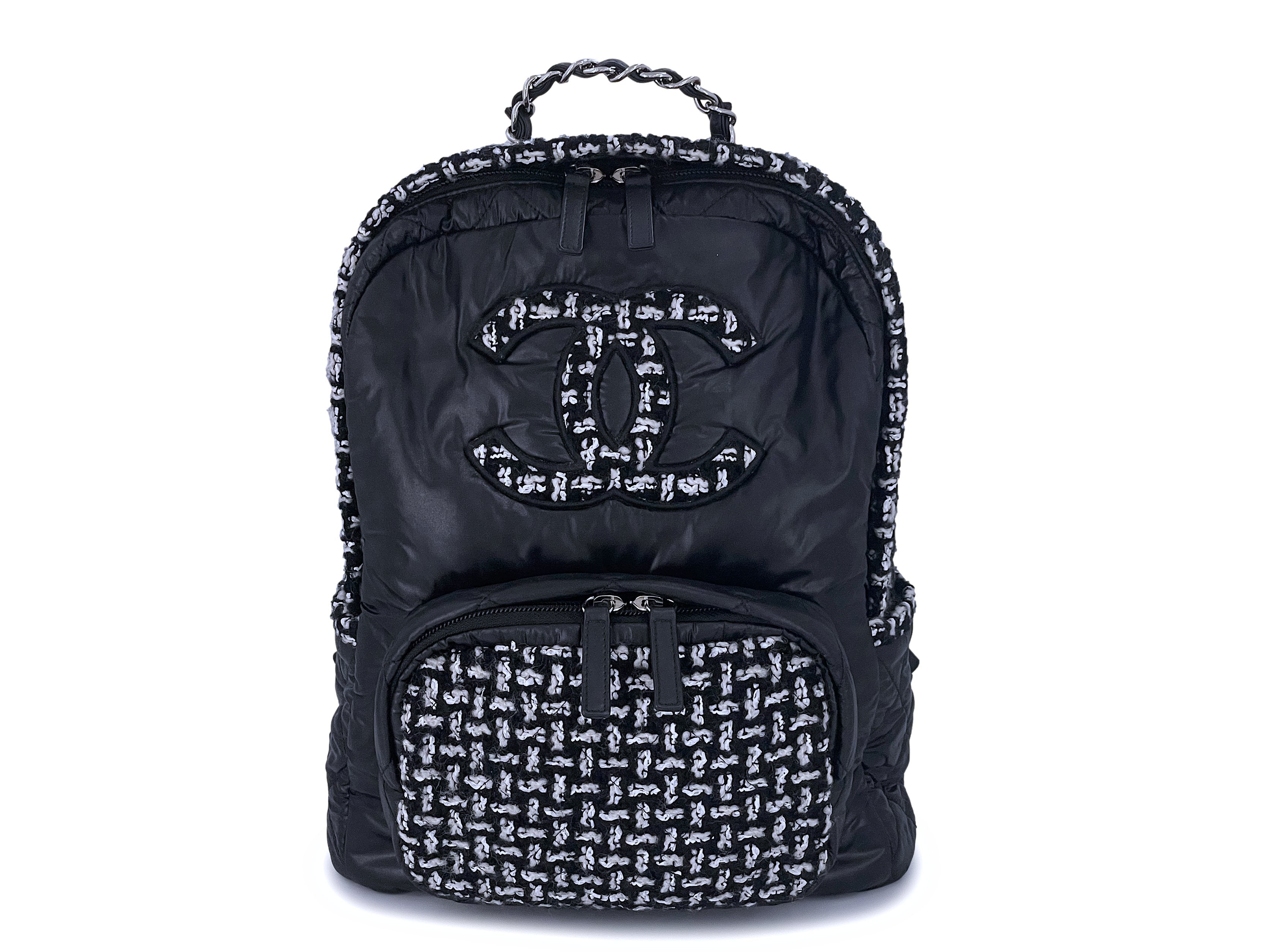 tweed chanel backpack black