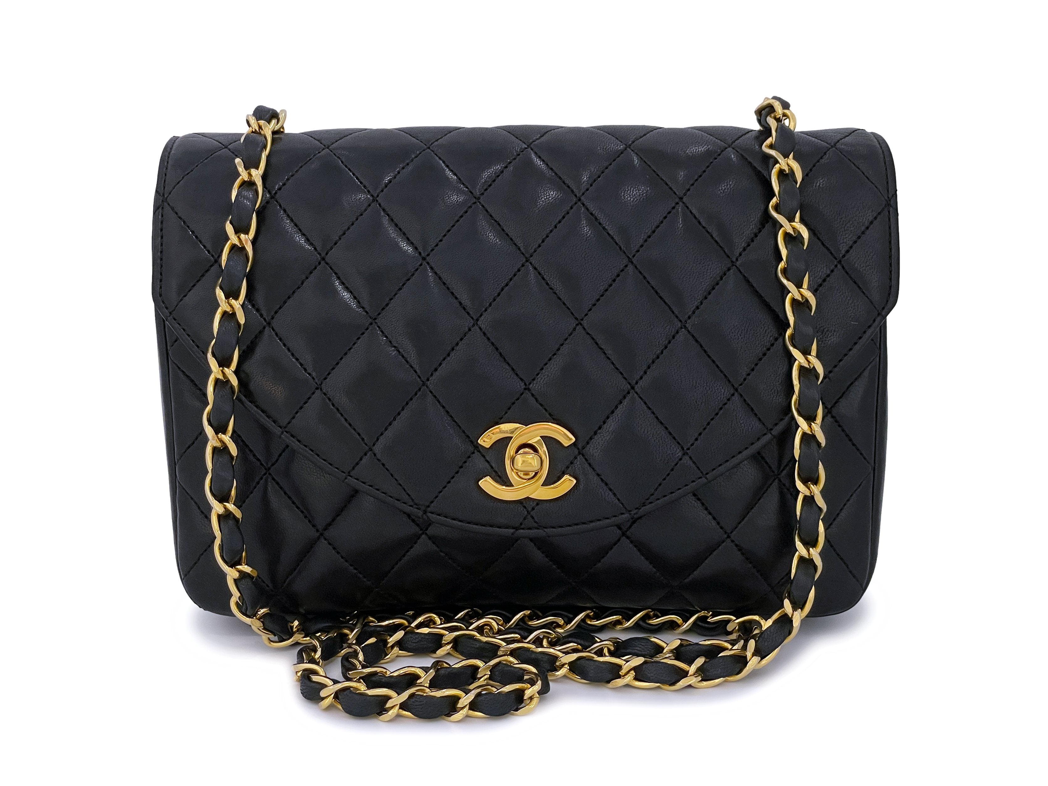 Chanel Vintage Vertical Messenger Bag, Black Lambskin Leather, Gold Plated  Hardware, Preowned - No Dustbag