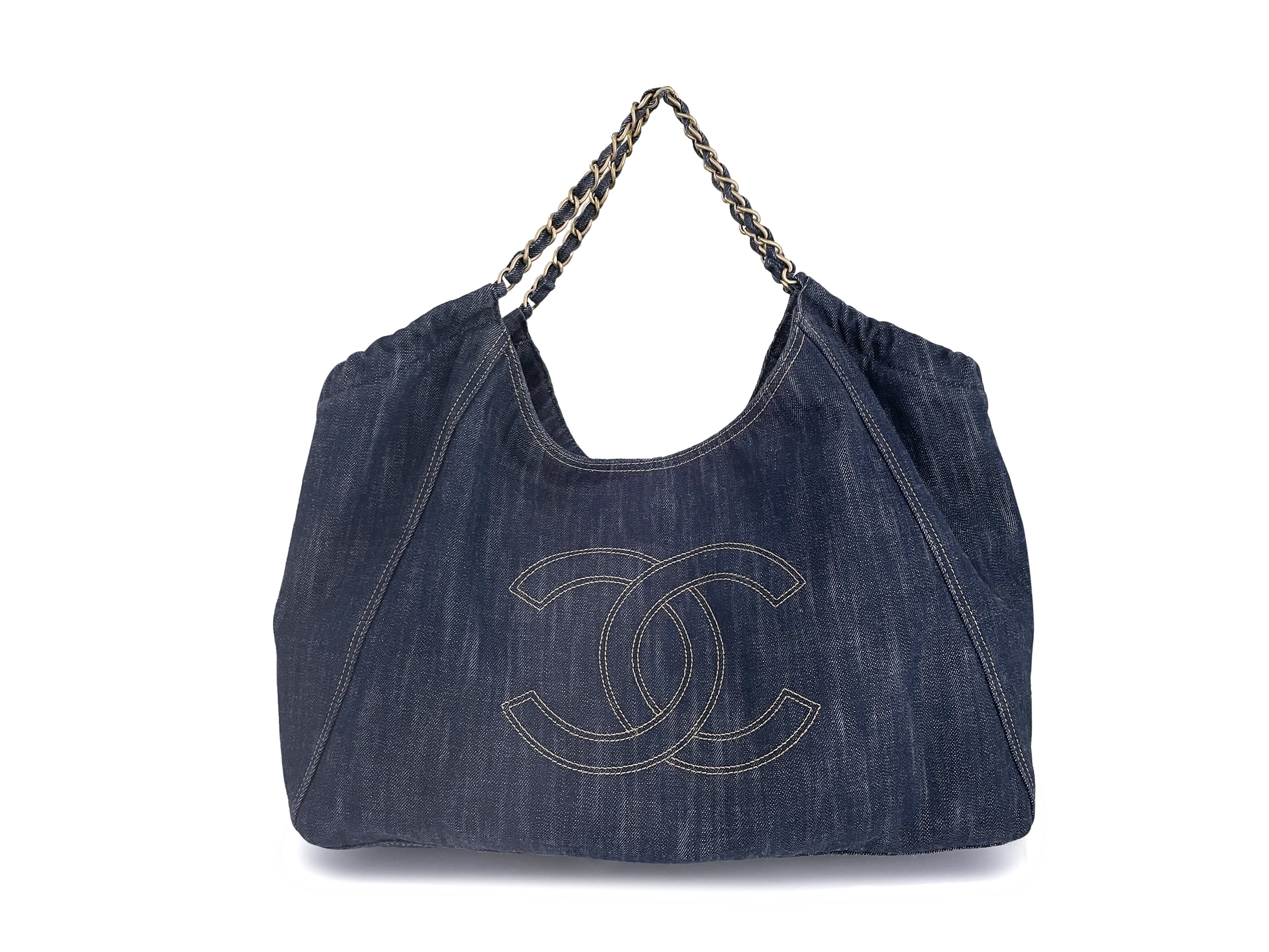 Chanel vintage limited edition blue denim XL Coco Cabas tote bag