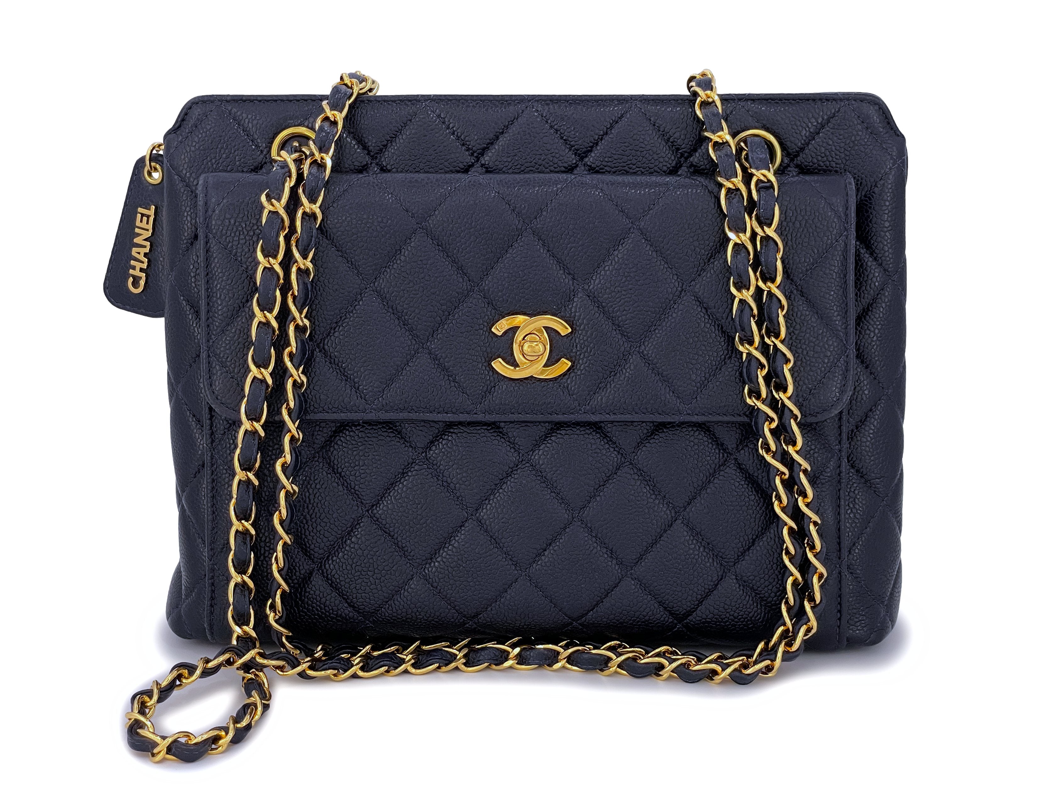 Chanel 1996 Vintage Navy Blue Caviar Classic Quilted Flap Tote Bag
