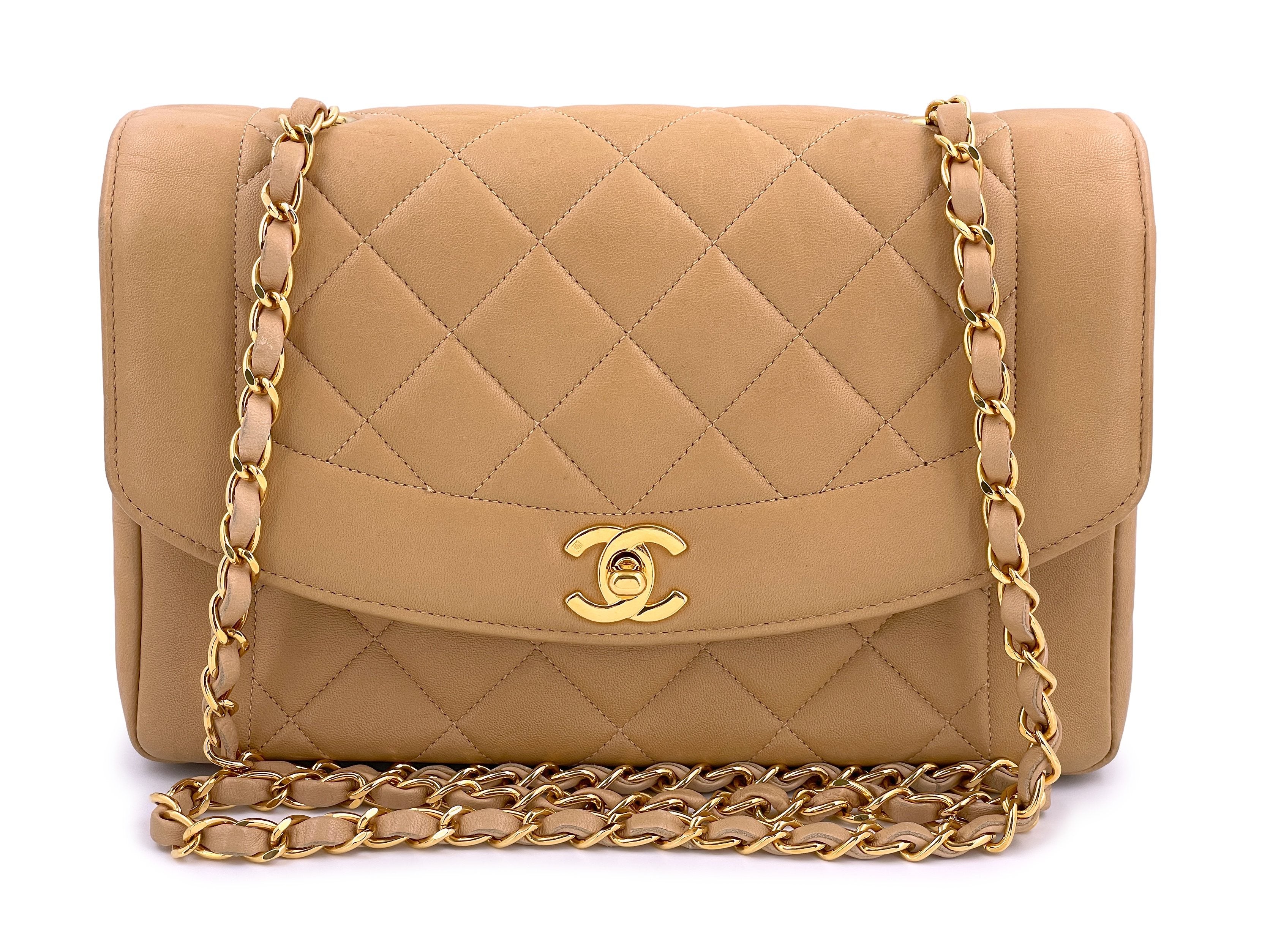 Vintage Chanel Medium Diana Flap Bag Beige Caviar Gold Hardware