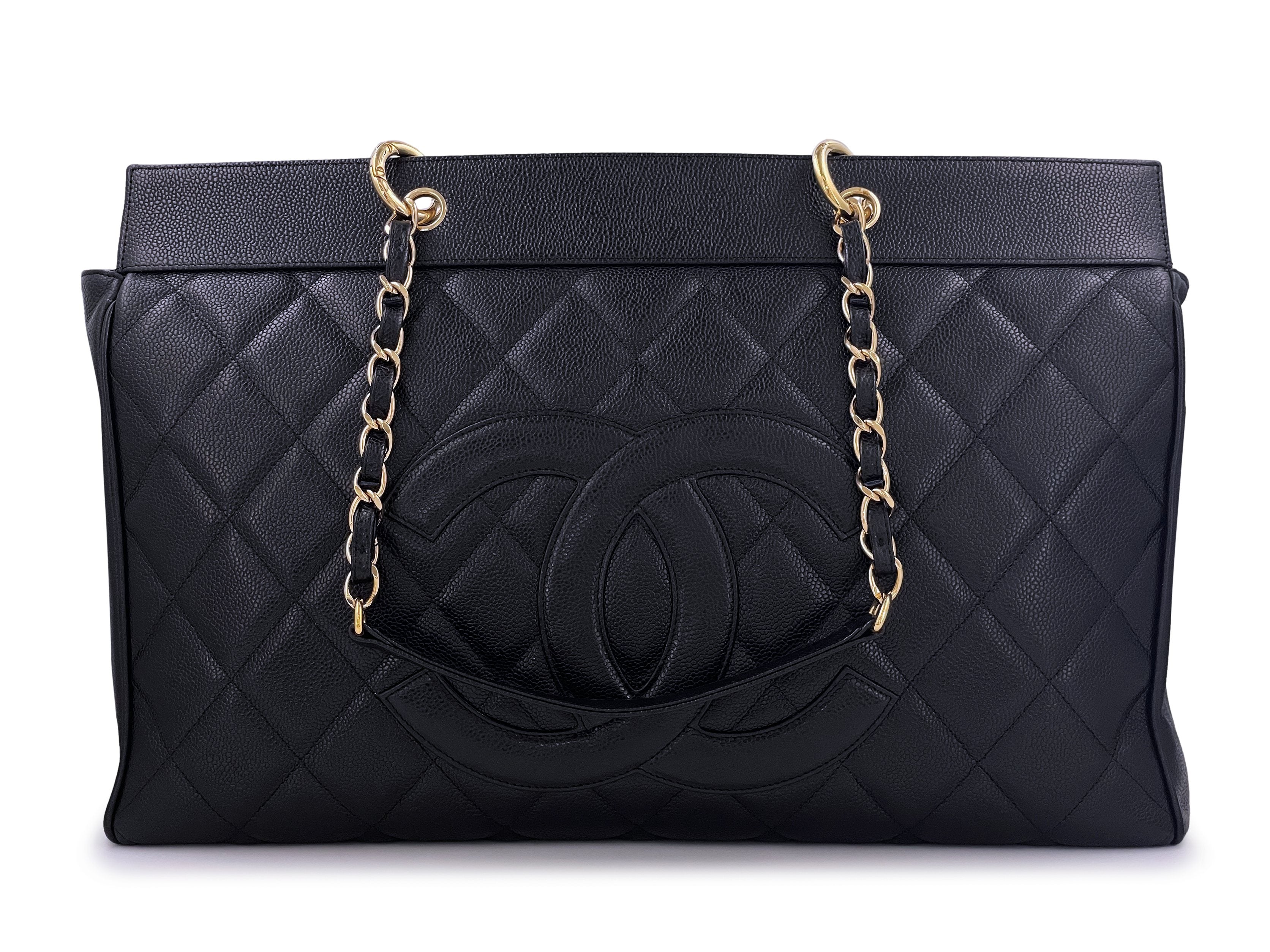 Chanel Black Quilted Caviar XXL Weekender GST Grand Shopping Tote