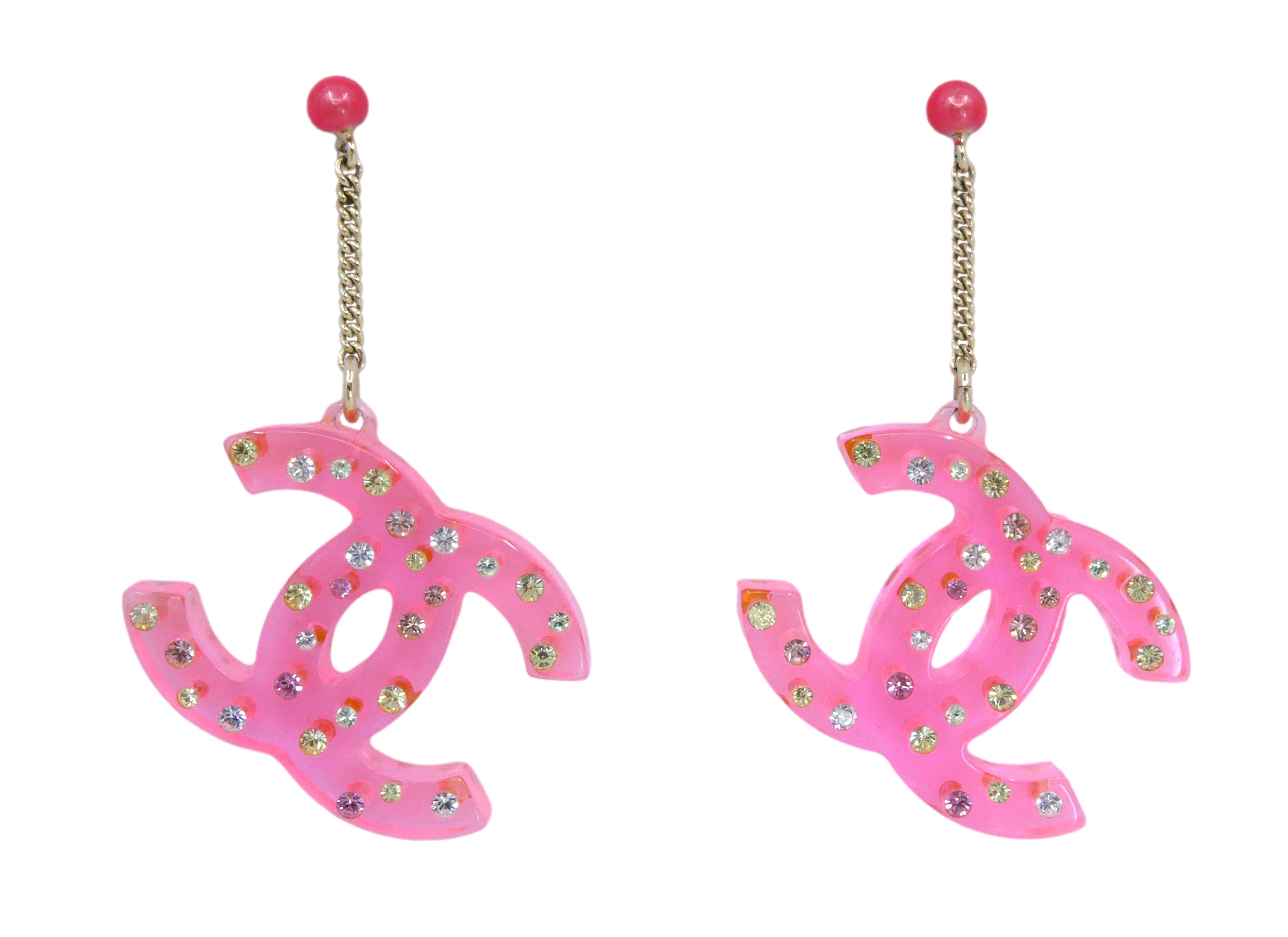 CHANEL Crystal Resin CC Earrings Pink 1273576