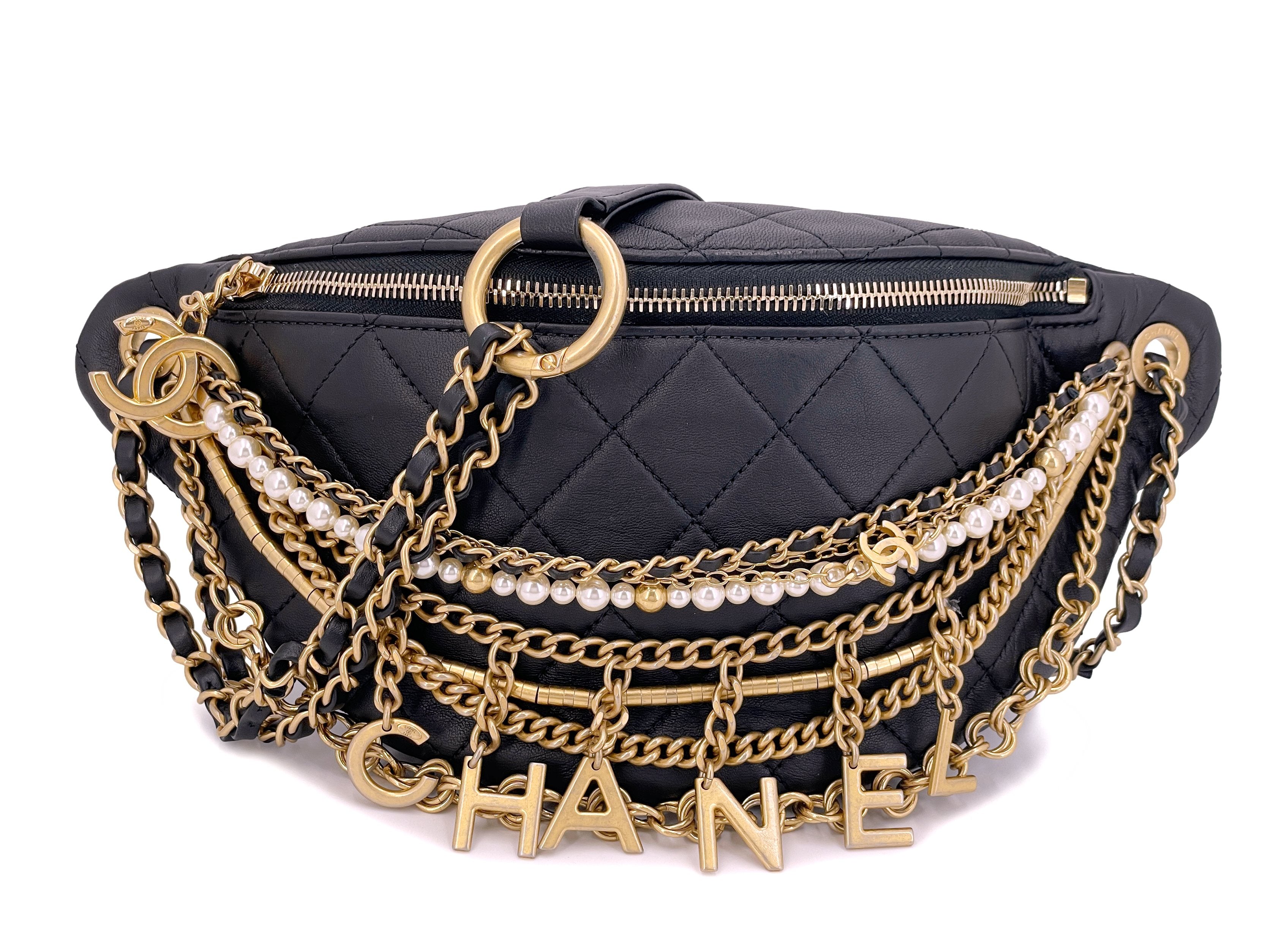 Limited 19A Chanel All About Chains Black XL Waist Bag Fanny Pack