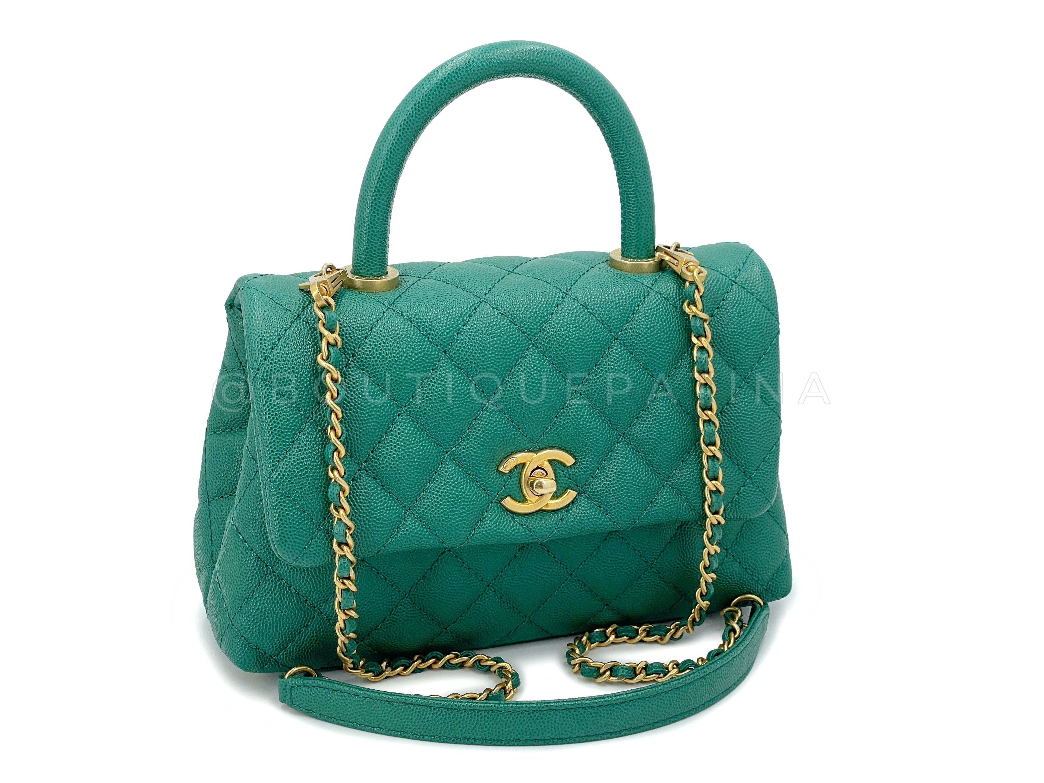 Chanel 18S Emerald Green Small Mini Coco Handle Flap Bag GHW – Boutique ...