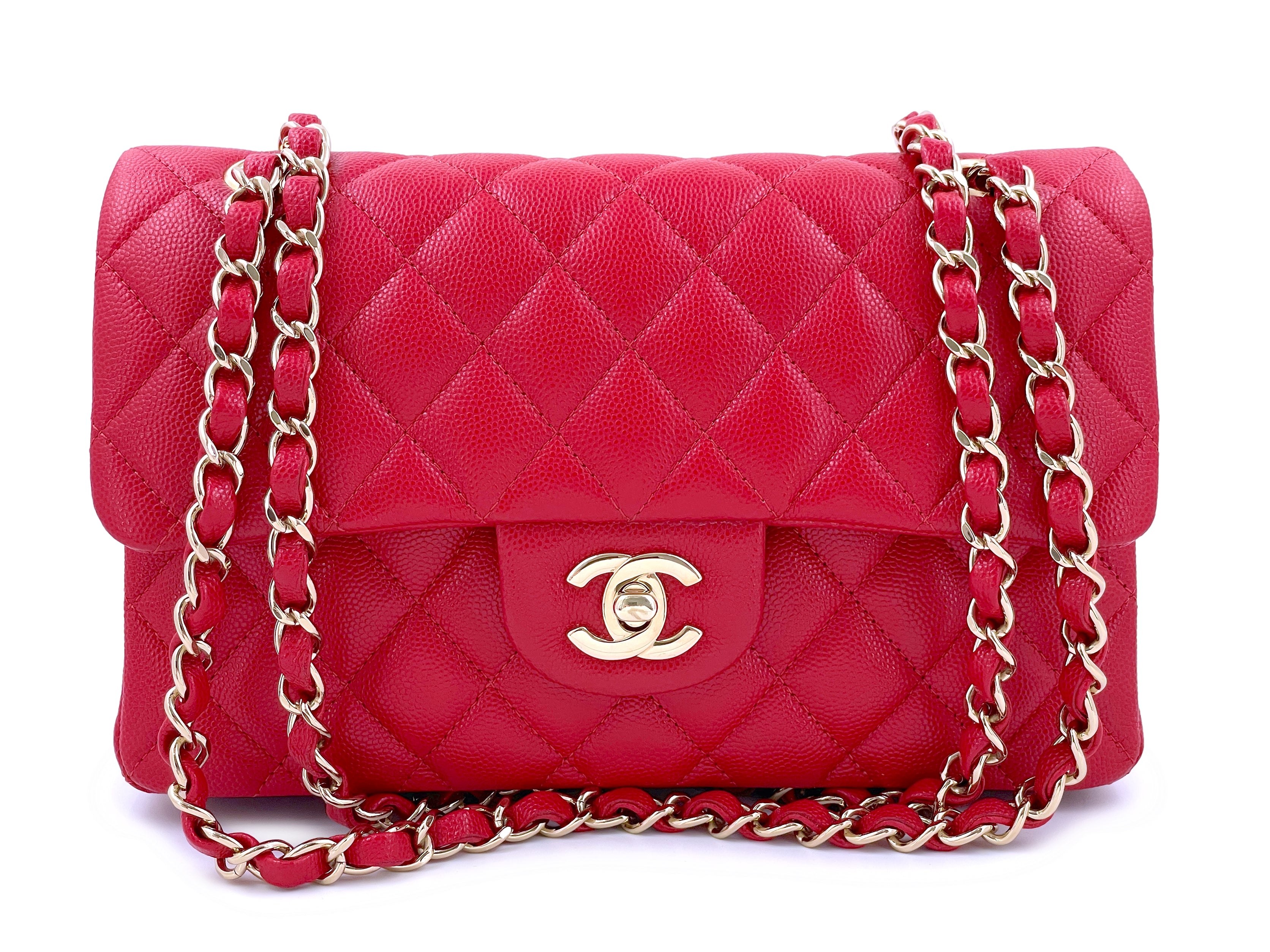 Pristine Chanel 19B Red Caviar Small Classic Double Flap Bag GHW ...