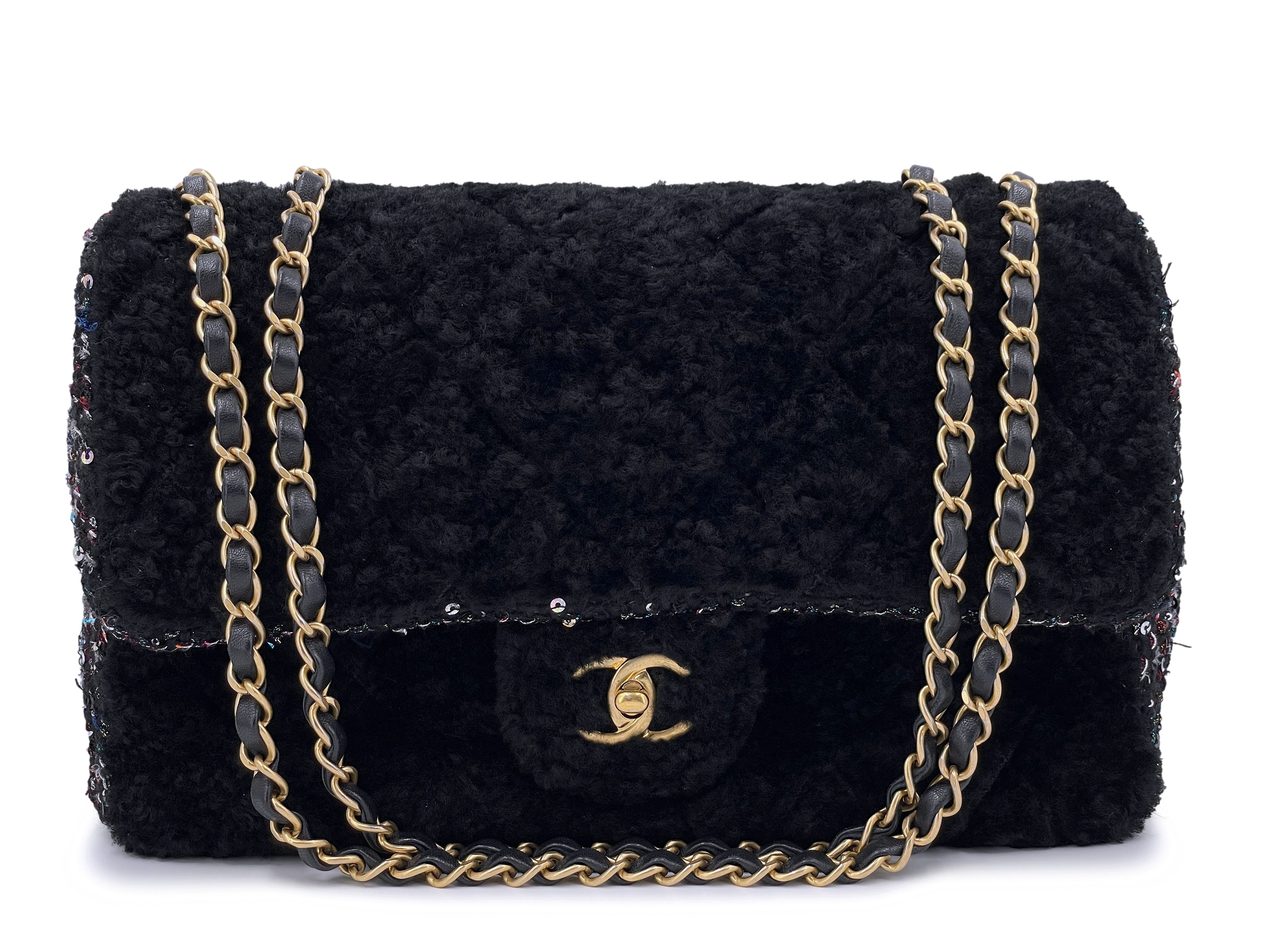 Chanel 2020 Shearling Fantasy Tweed Jumbo Classic Flap Bag GHW ...