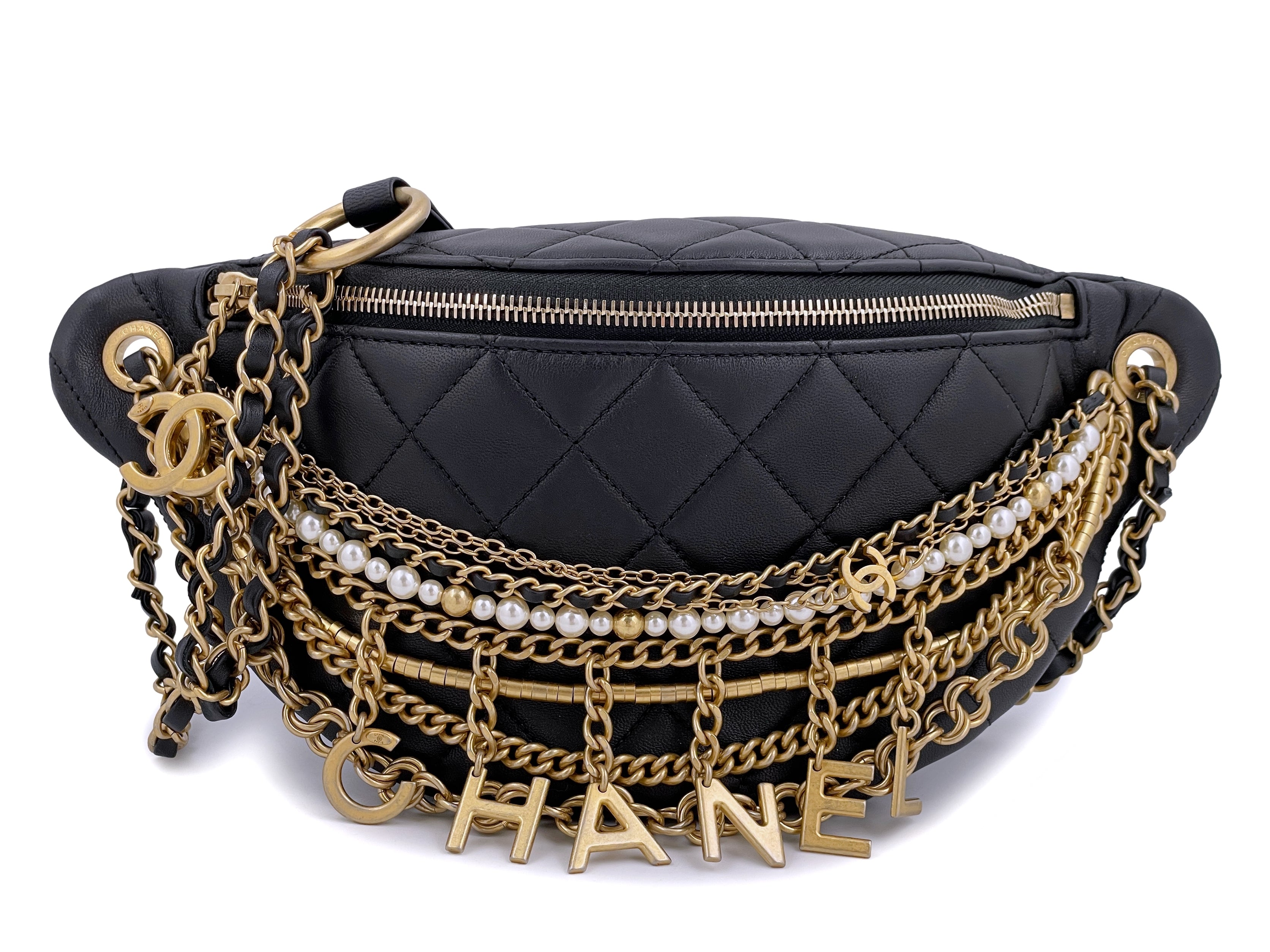 Chanel 19A Black All About Chains Pearl Fanny Pack Bag GHW 67686