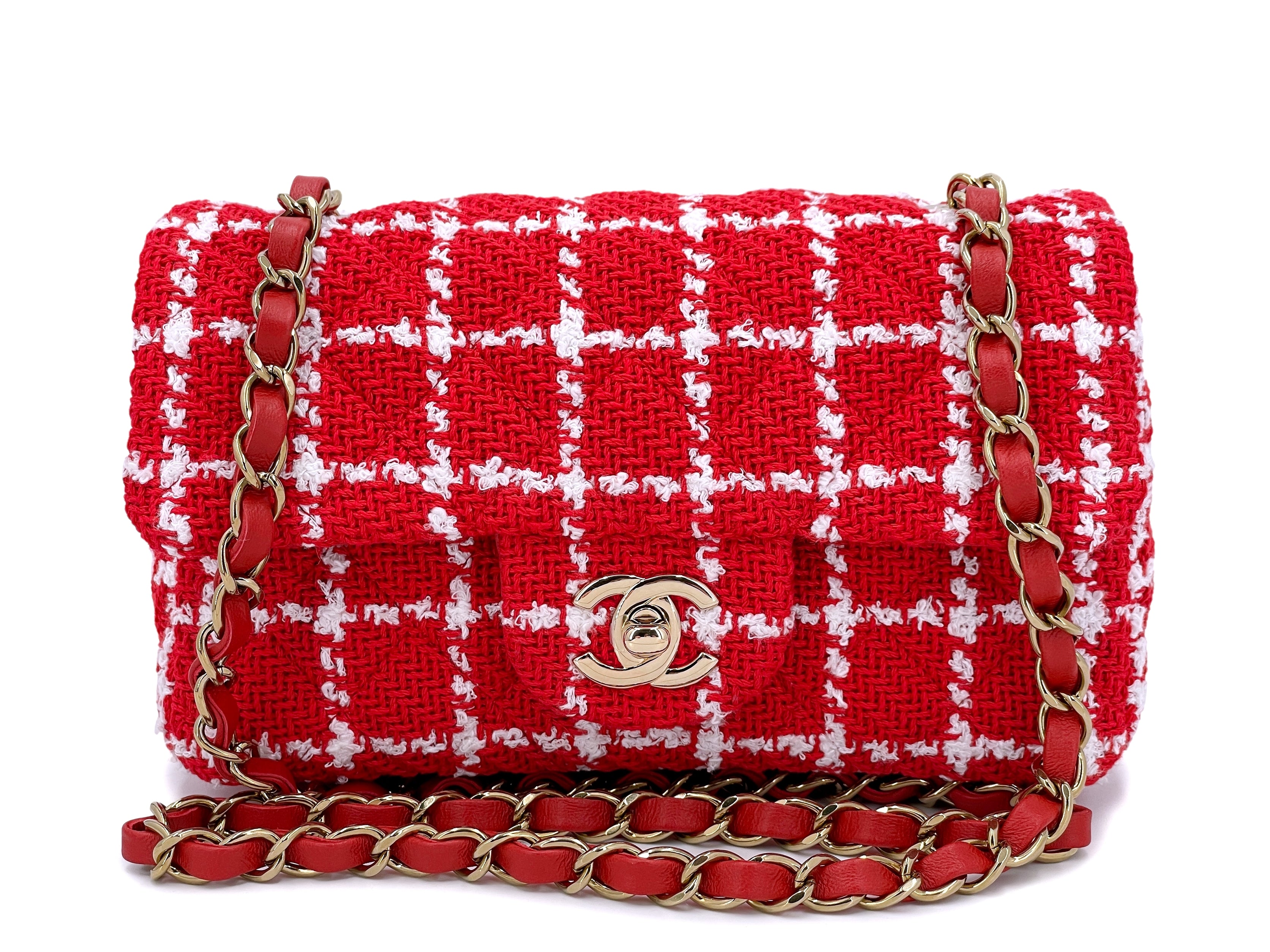 CHANEL Tweed Quilted Mini Rectangular Flap Light Pink White | FASHIONPHILE