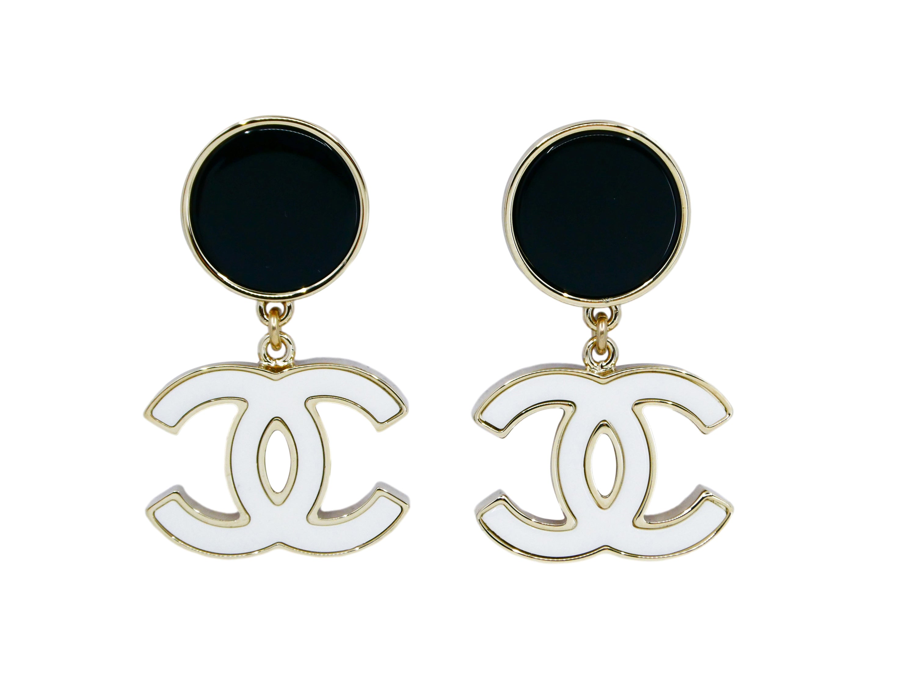 Authentic vintage Chanel earrings Faux Pearl Black White CC logo