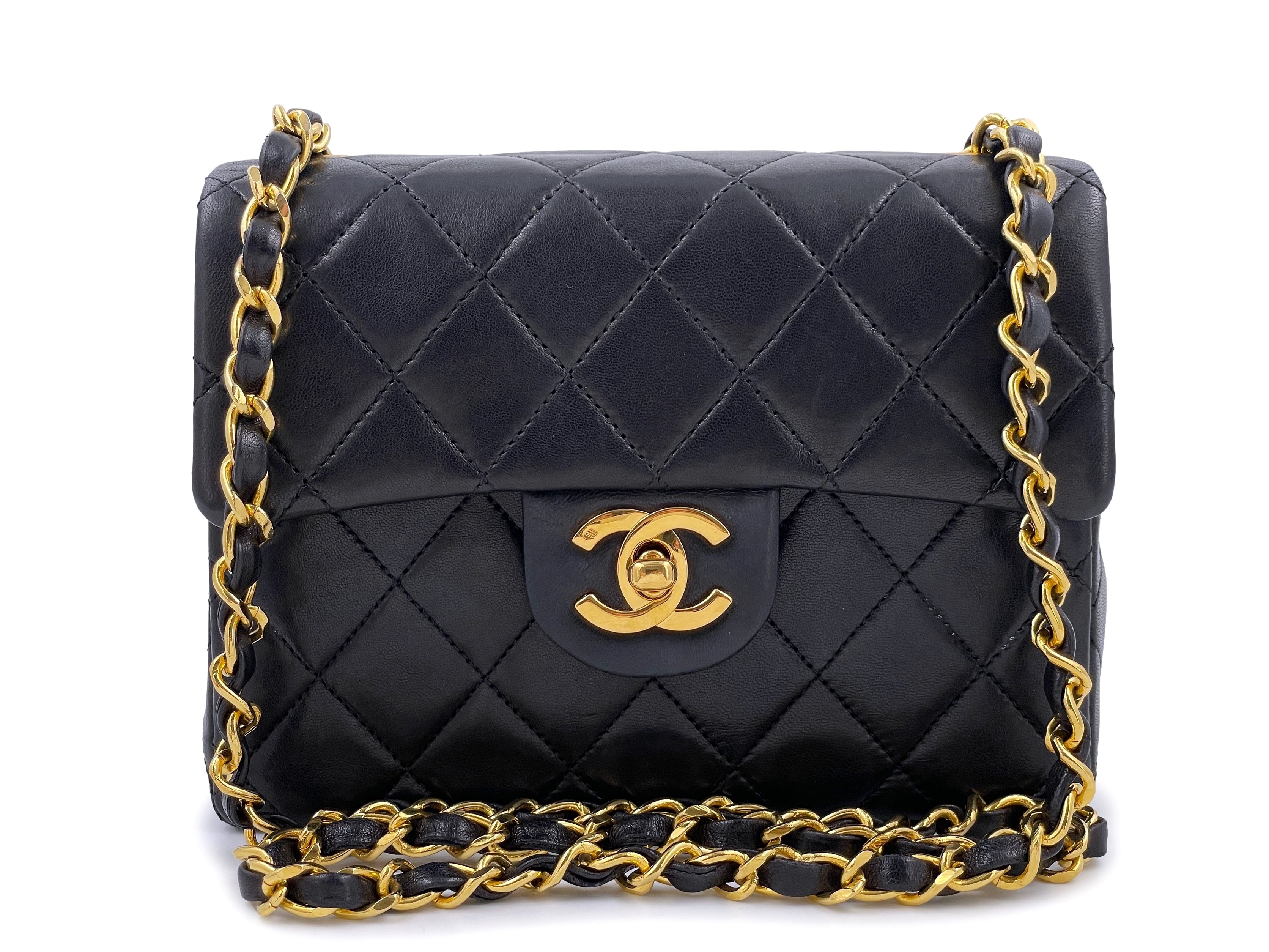 Chanel Vintage Gold Lambskin Classic Square Mini Flap Bag 24k