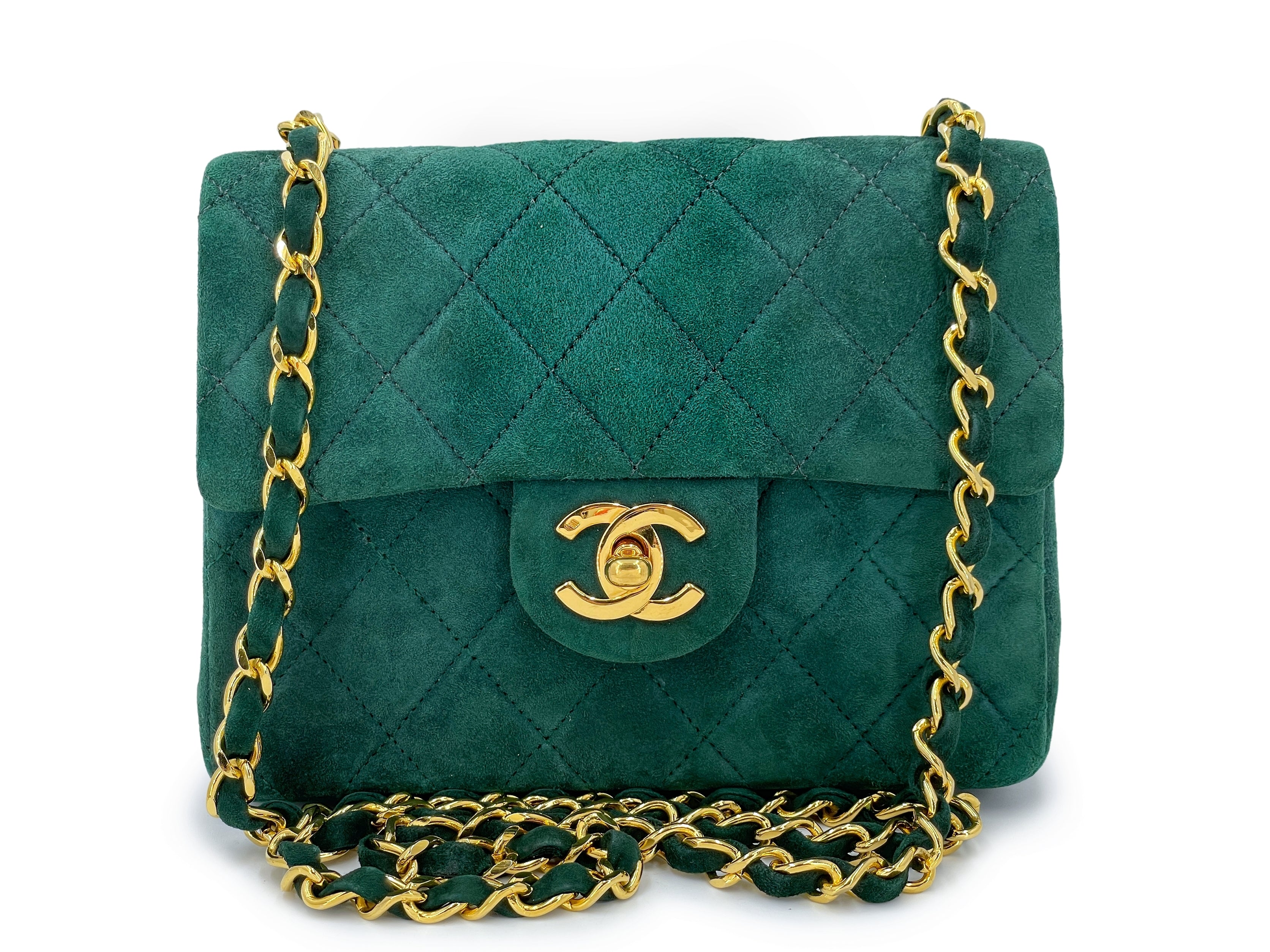 Chanel 1989 Vintage Emerald Green Suede Square Mini Flap Bag 24k GHW –  Boutique Patina