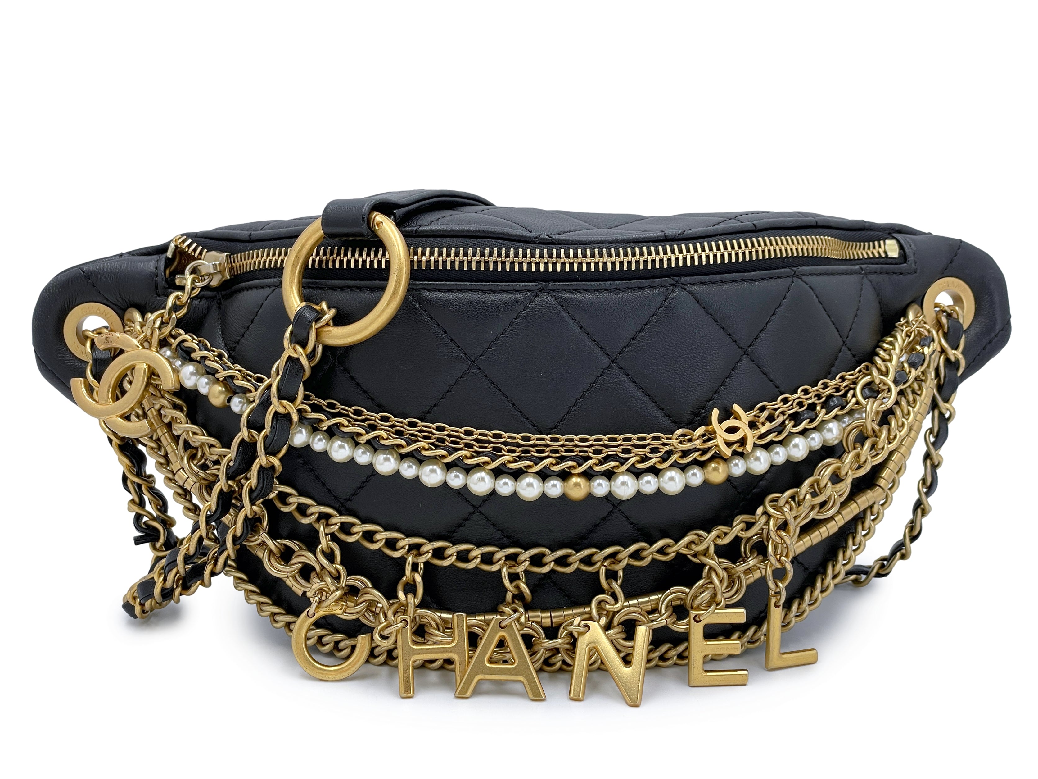Chanel 19A Black All About Chains Fanny Pack Belt Bag – Boutique