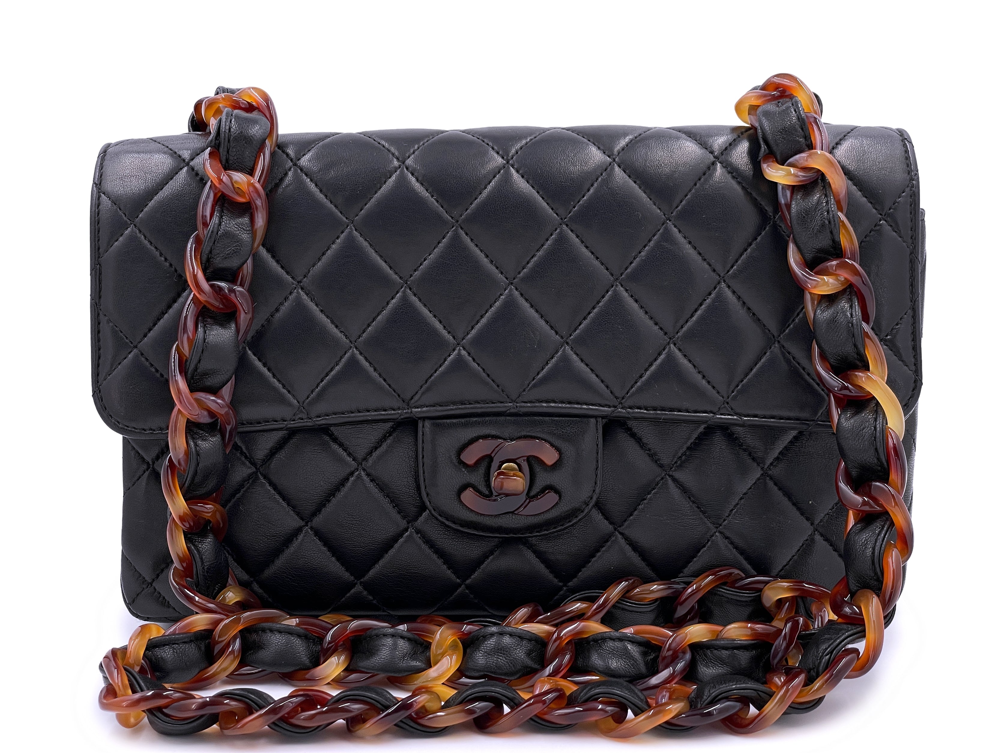Chanel 1994 Vintage Black Tortoise Resin Medium Classic Flap Bag