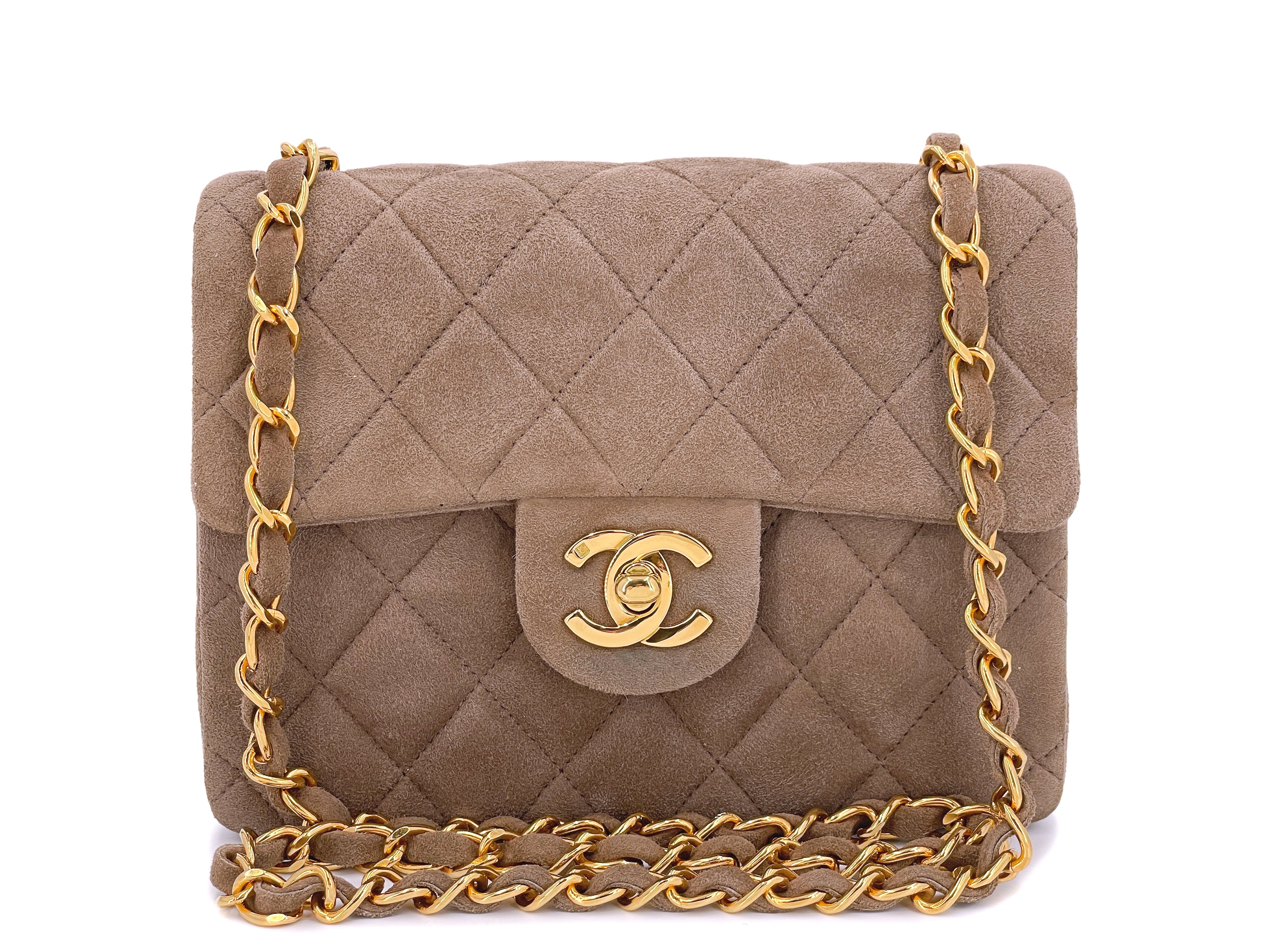 Chanel 1994 Vintage Taupe-Chocolate Brown Suede Square Mini