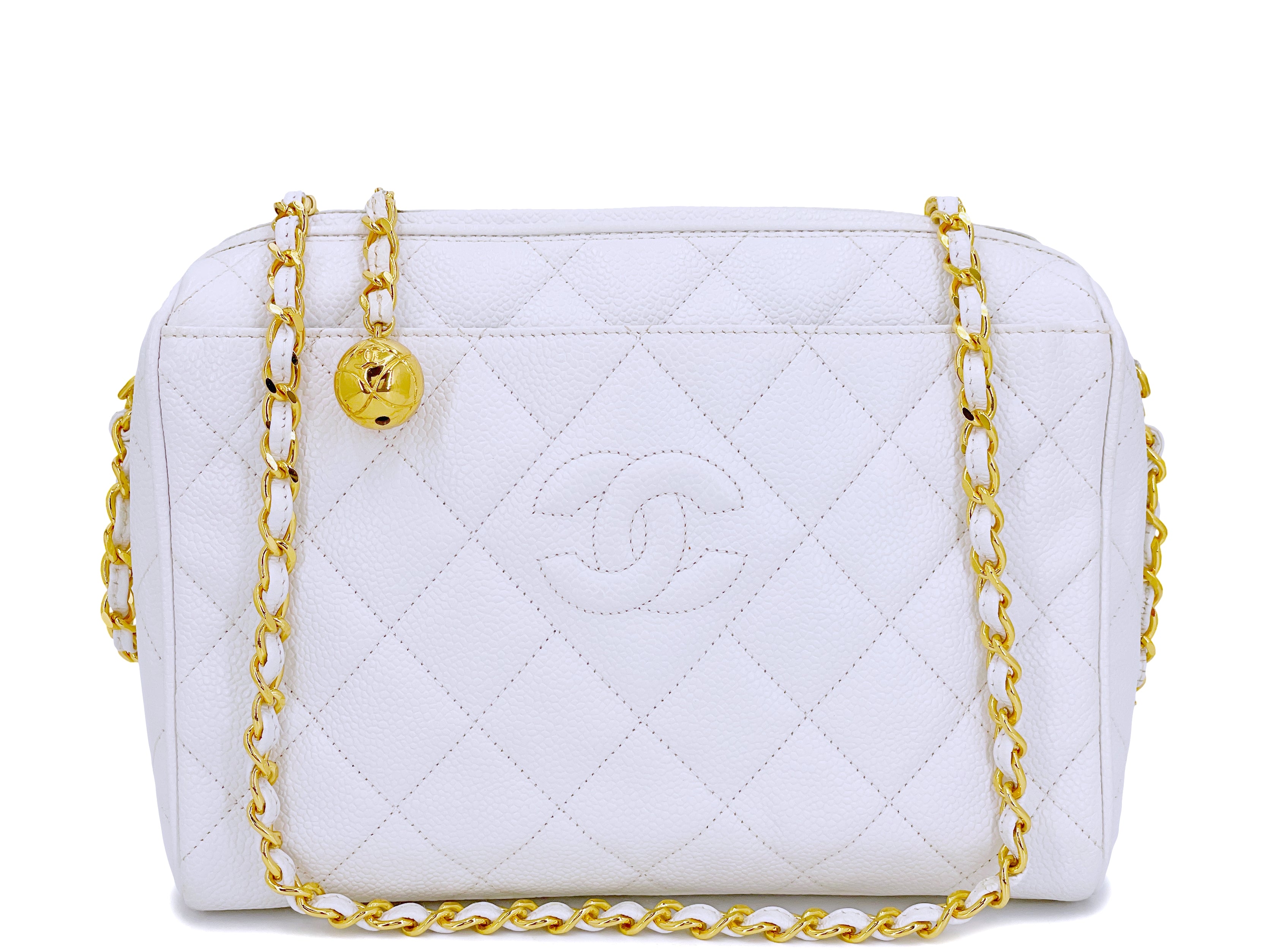 Chanel Studded CC Camera Case Quilted Lambskin Small White