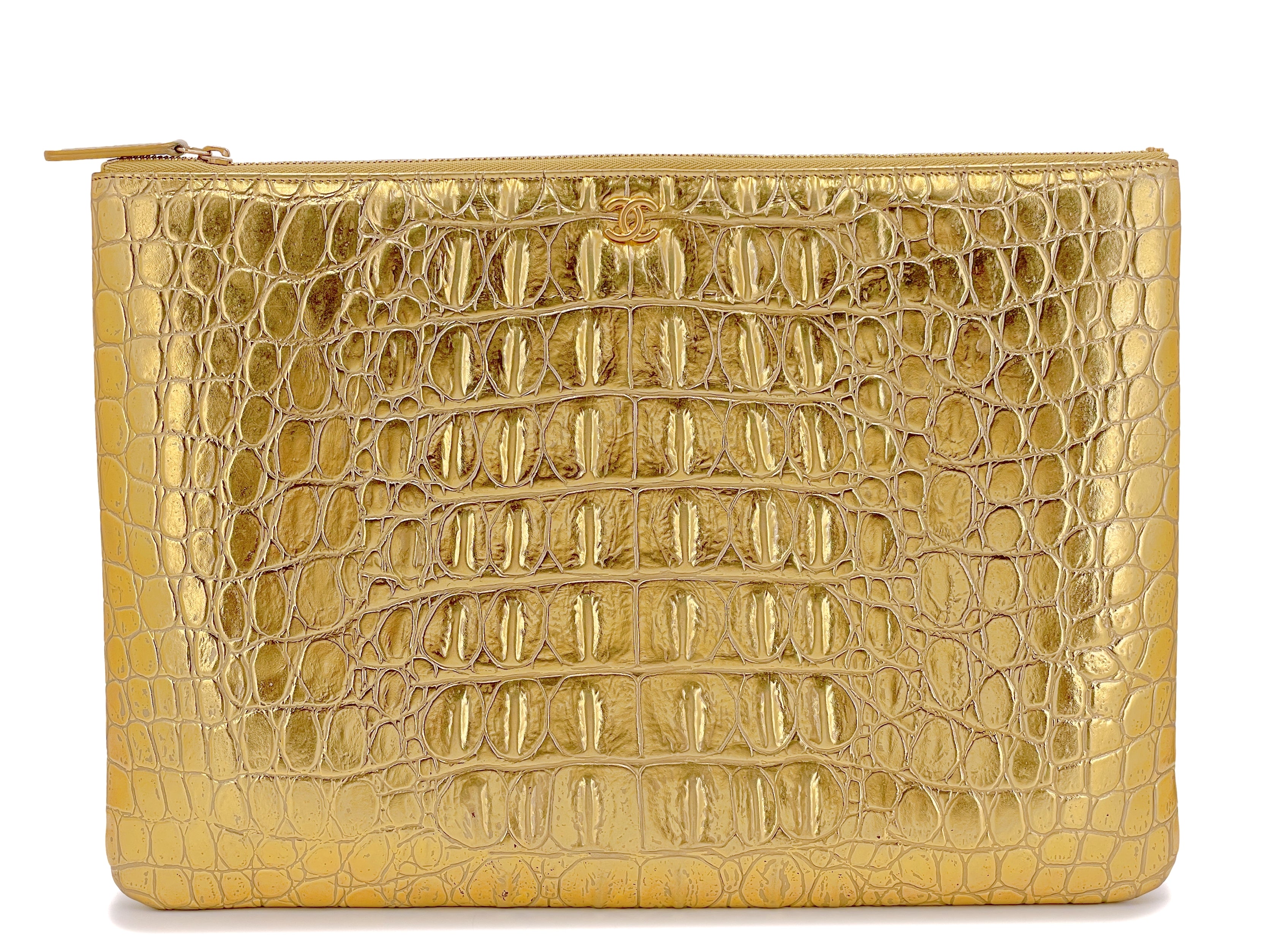 Chanel 19A Egyptian Collection Gold Crocodile Print O Case Clutch Larg –  Boutique Patina