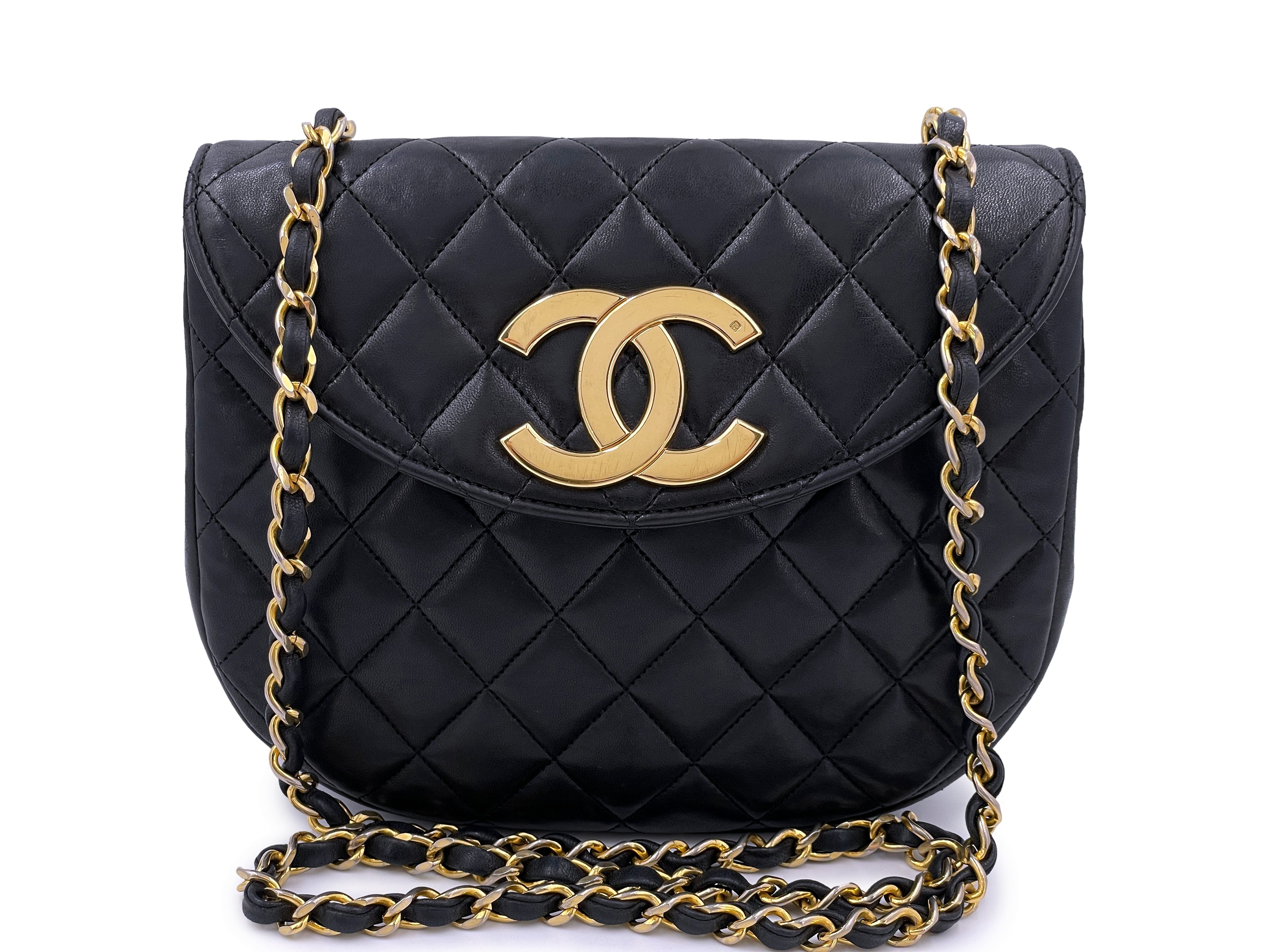 Chanel Vintage 80s Black Round Half Moon Mini Flap Bag 24k GHW Lambski – Boutique  Patina