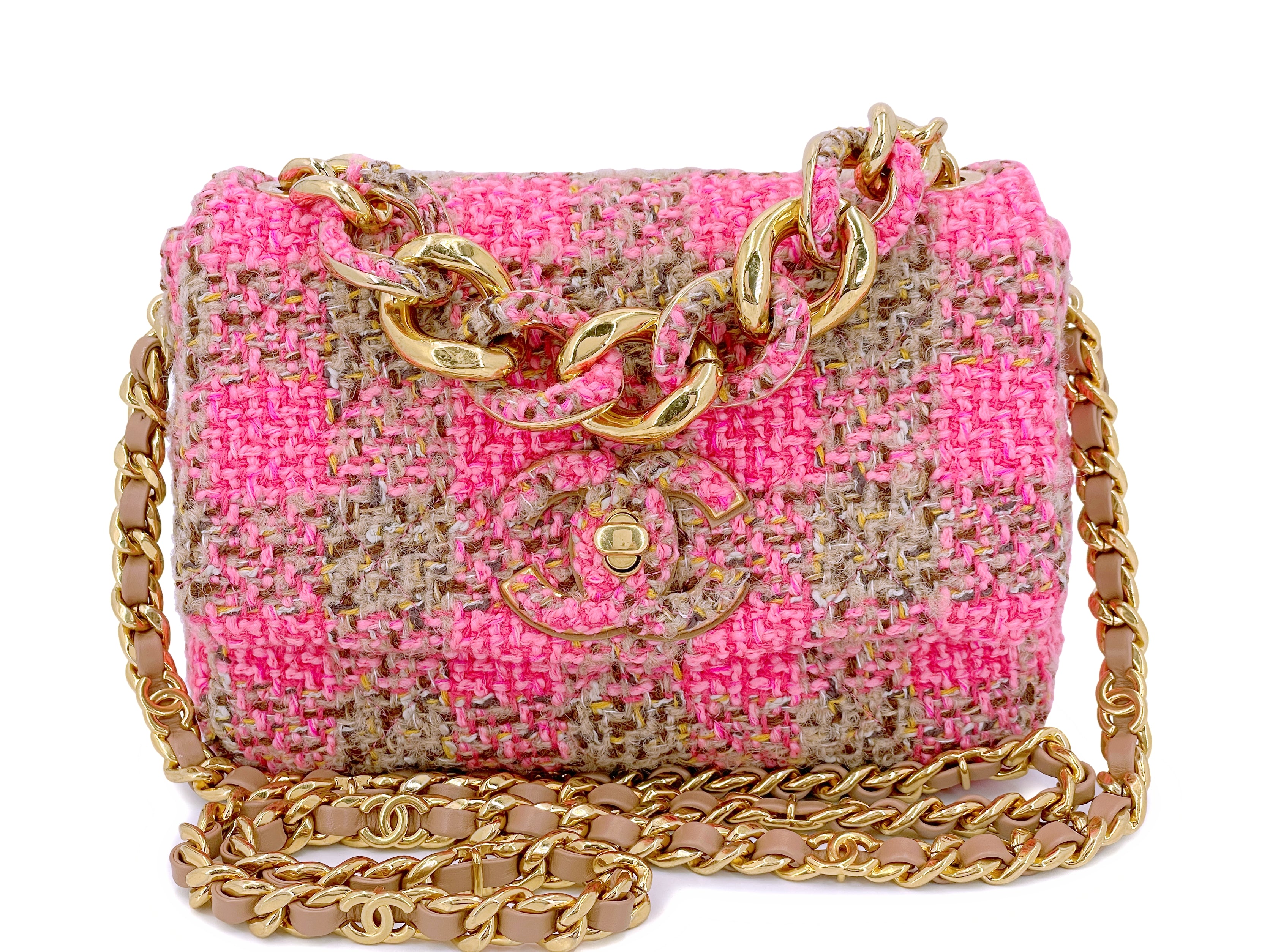 Brand New - Chanel Neon Pink Square Mini Classic Flap Bag Velvet