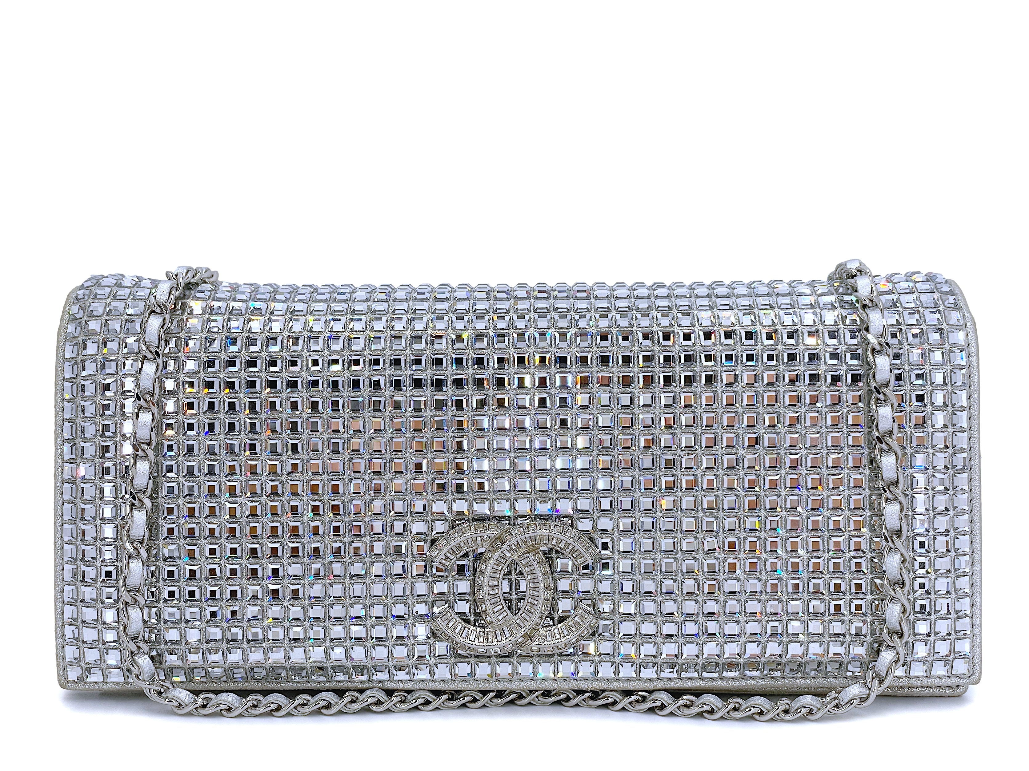 Chanel Silver Leather Rhinestone Clutch