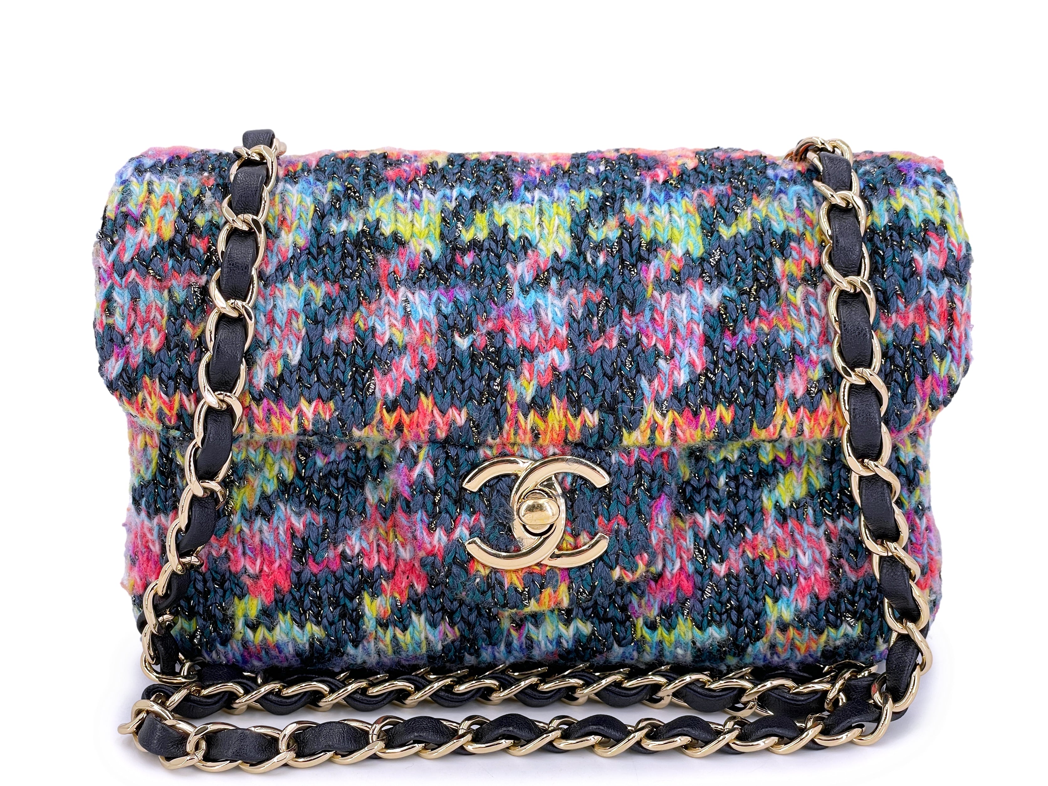 Chanel Rainbow Tweed Houndstooth Wool Rectangular Mini Flap Bag