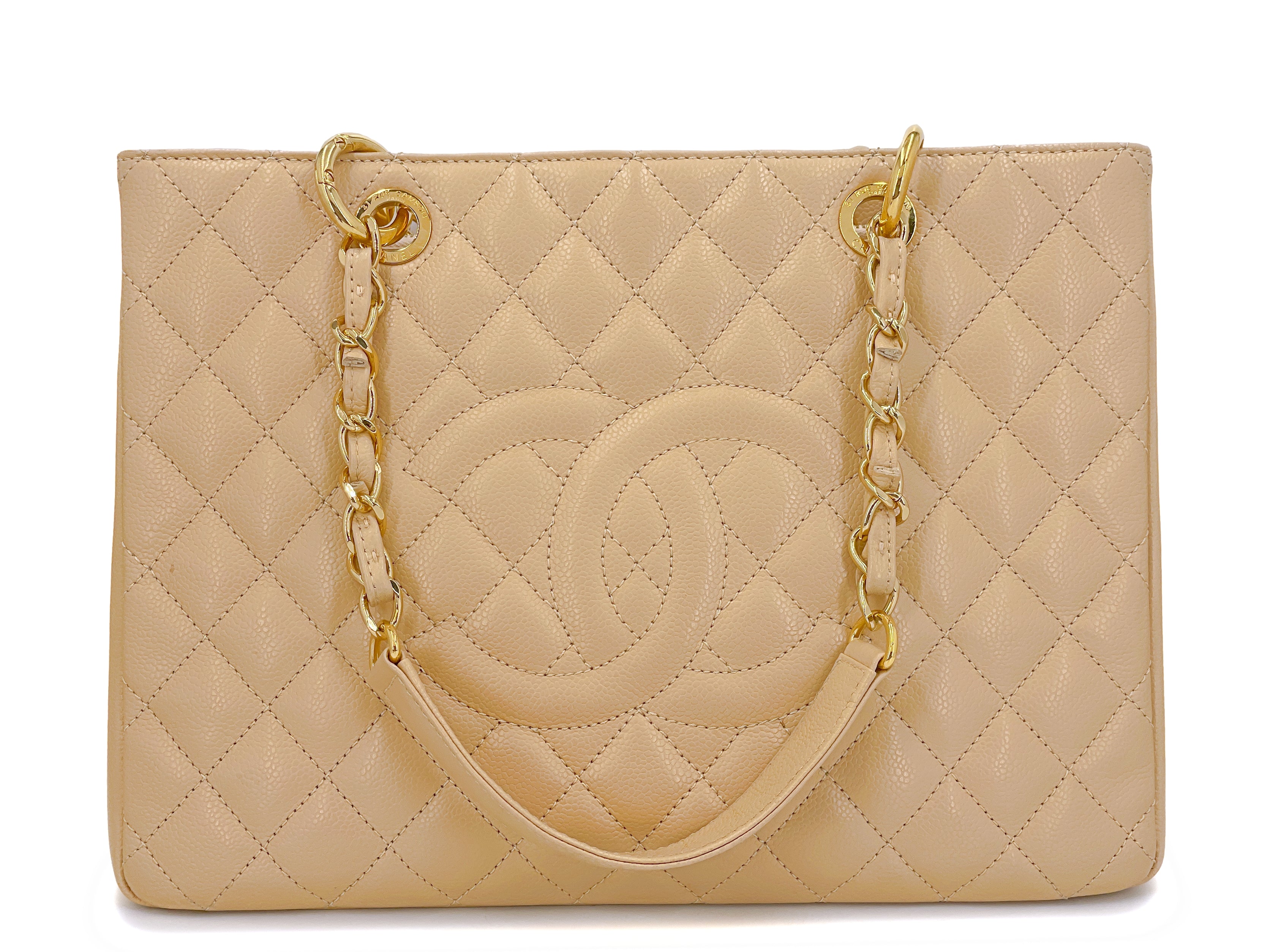 Pristine 2014 Chanel Beige Caviar Grand Shopper Tote GST Bag GHW ...