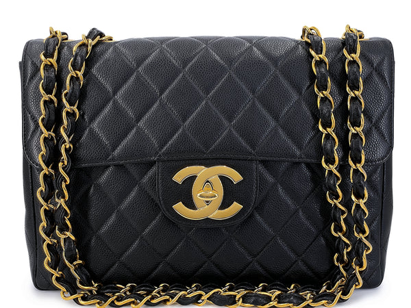 Chanel 1995 Vintage Black Caviar Horizontal Classic Jumbo Flap Bag 24k –  Boutique Patina