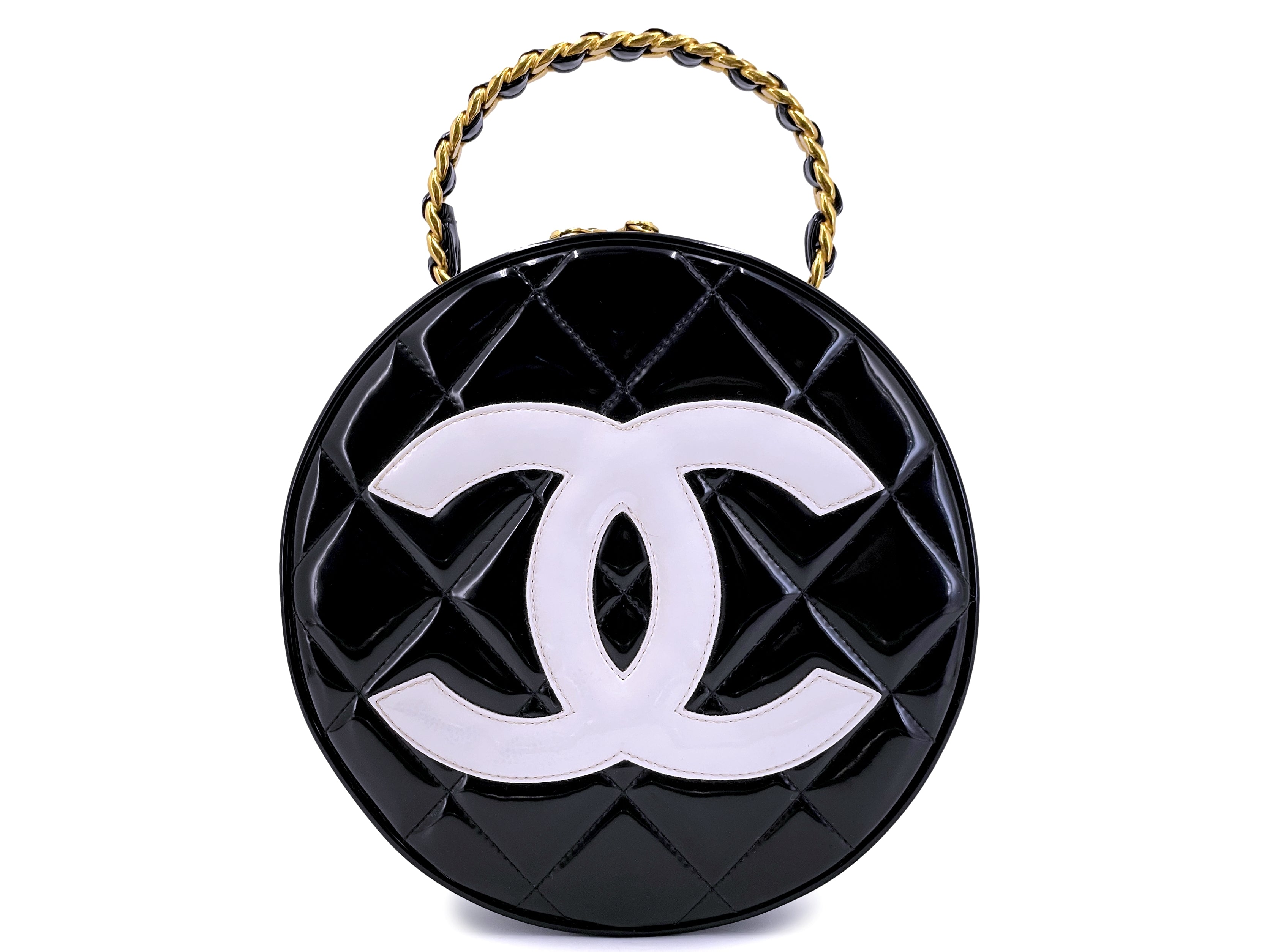 Chanel Round Vanity with Round Handle Crossbody Bag Lambskin Black GHW