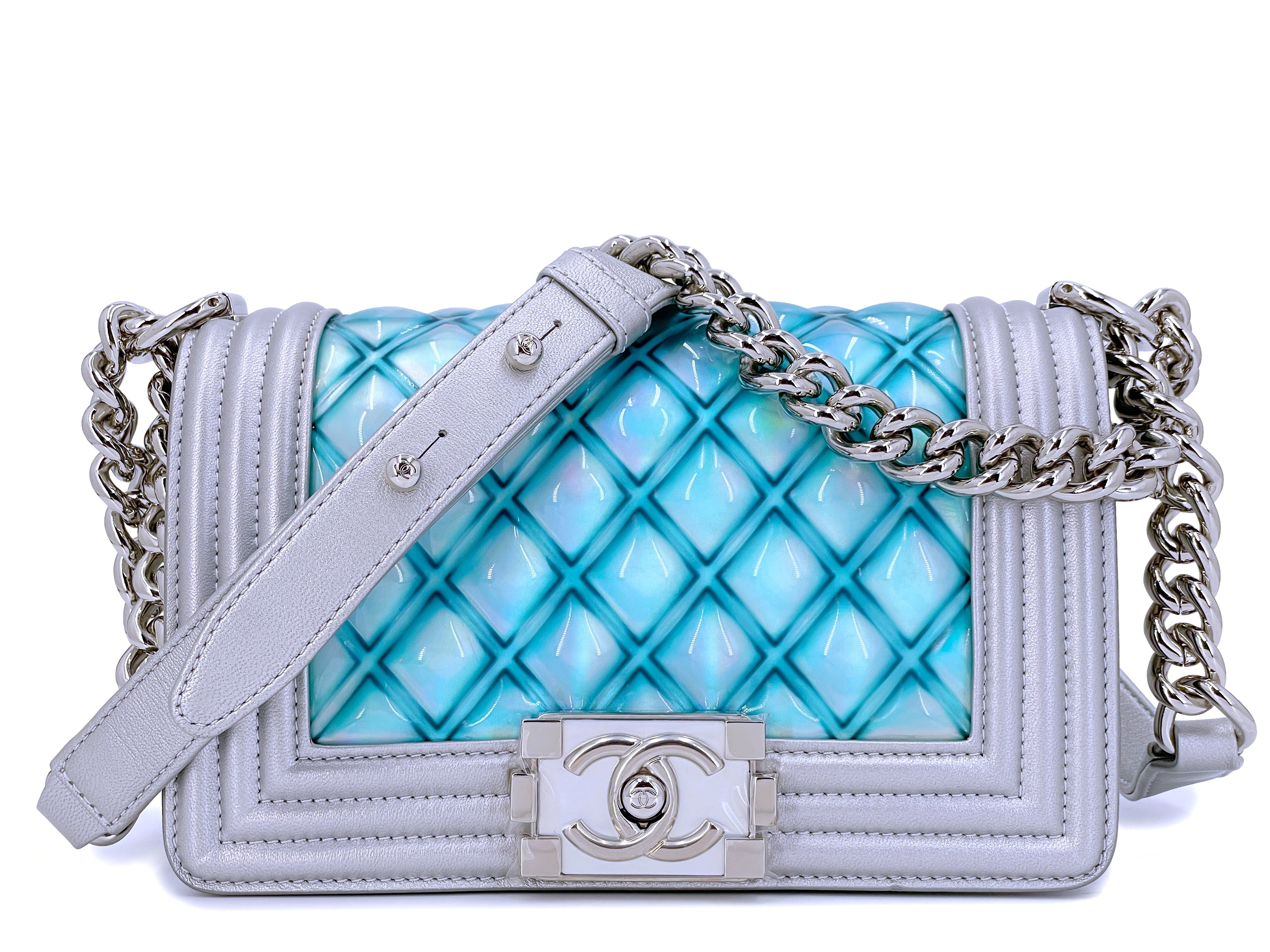 Chanel 18S Turquoise Mermaid Iridescent Water Boy Flap Bag Small 