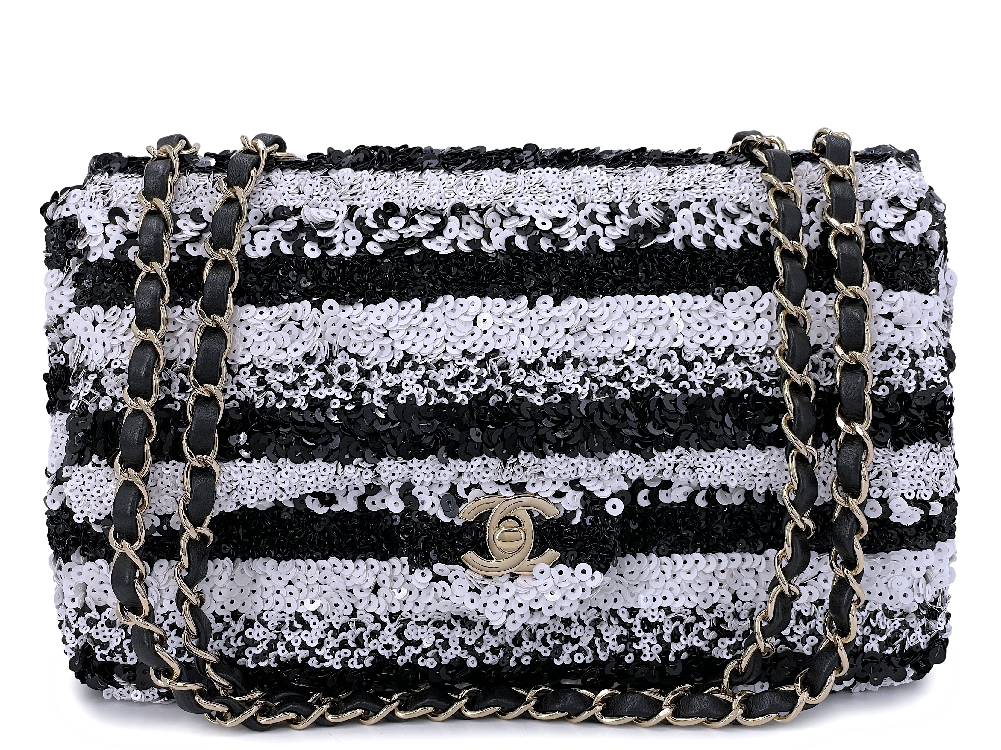 Chanel - Black and Silver Sequin Mini Flap Bag Silver Hardware