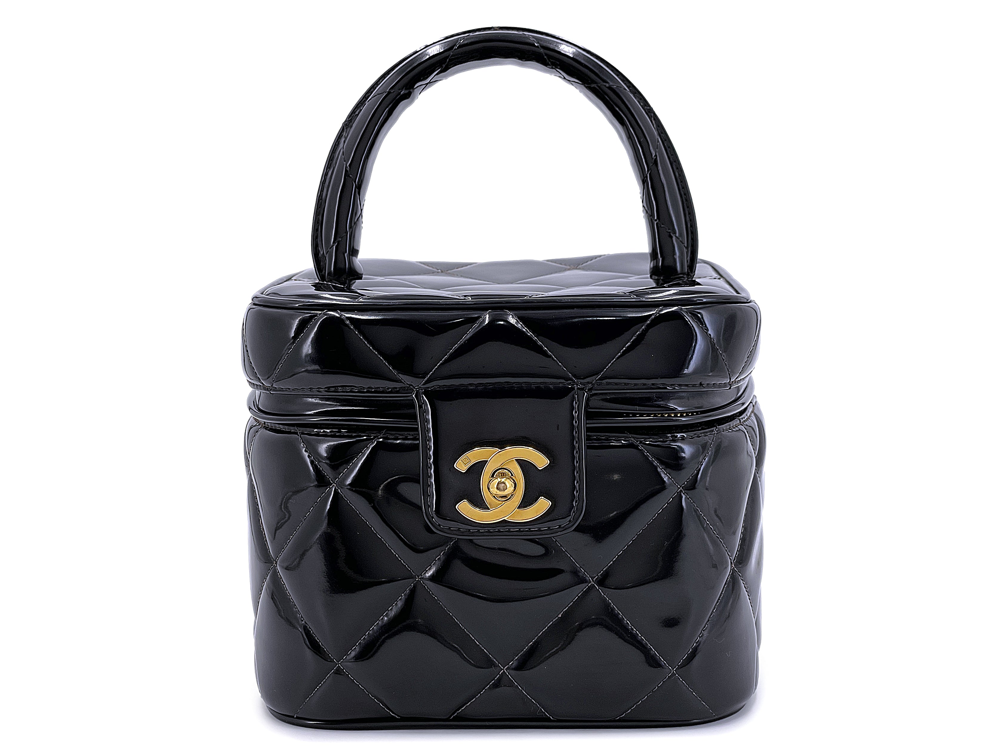 Chanel Vintage Black Patent Quilted Leather Heart Vanity Handbag (1995) at  1stDibs