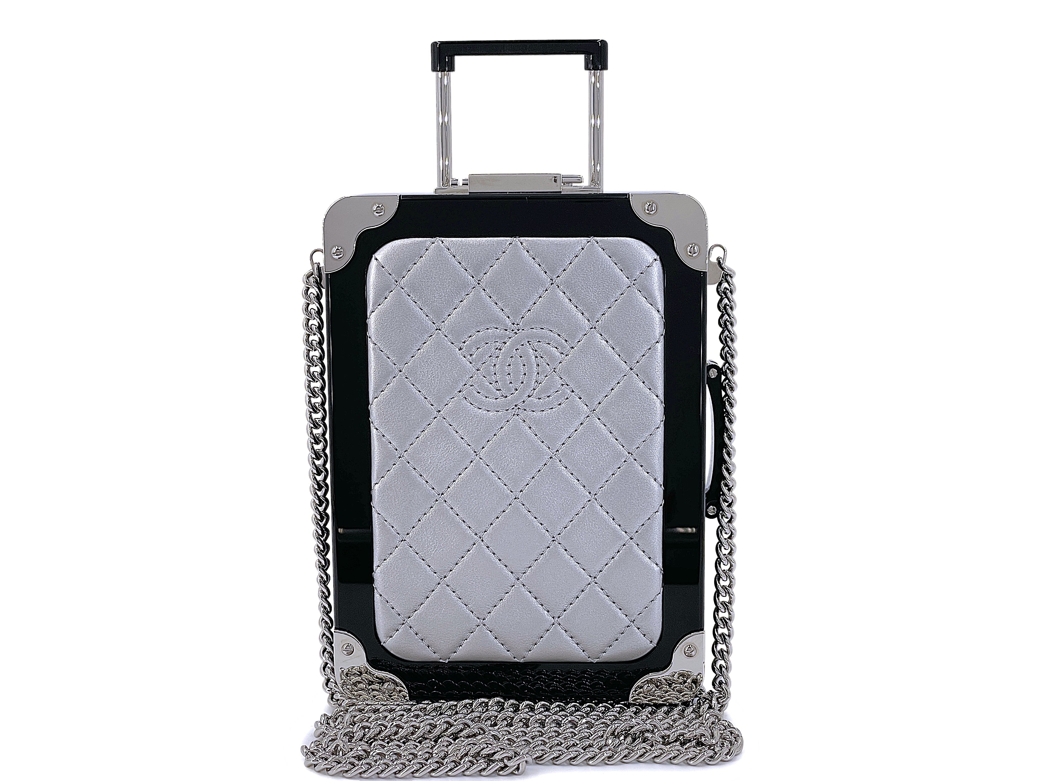 image of Chanel 2016 Airlines Evening In The Air Trolley Minaudière Clutch Bag Gray Silver LEG