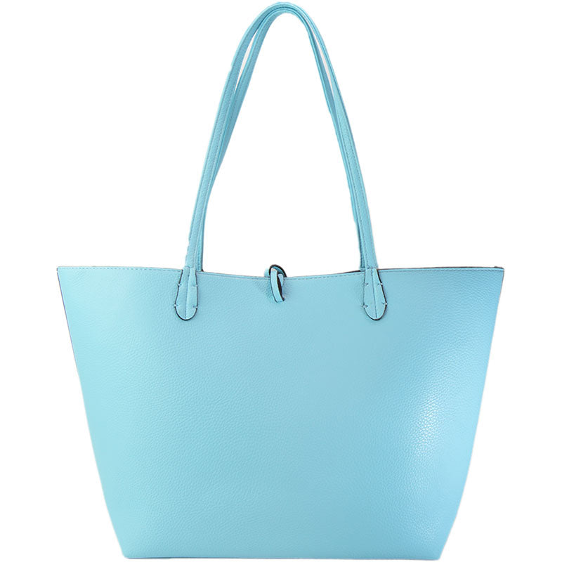 Vegan Leather Reversible 2-in-1 Tote Bag - Sky Blue/Baby Pink – THE ...