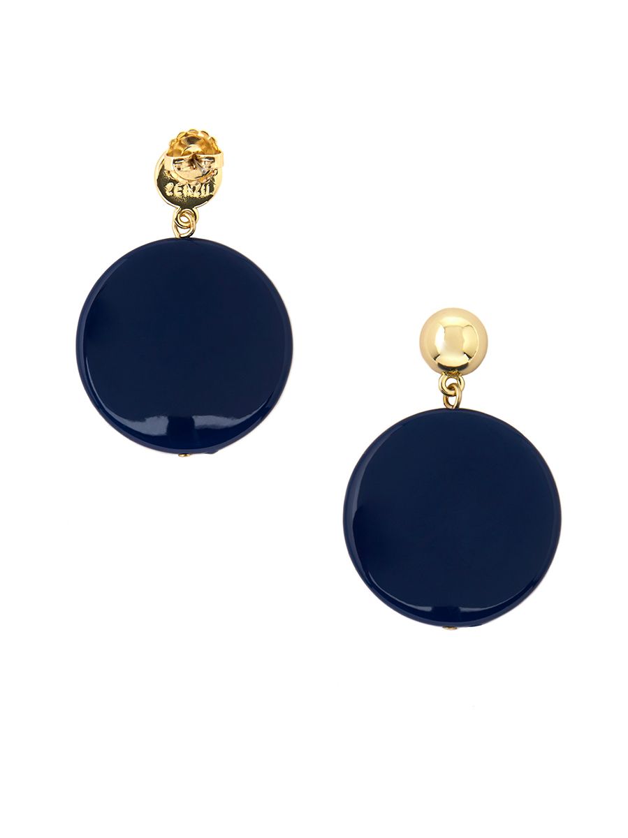 Zenzii Resisn and Metal Circle Drop Earring - Navy