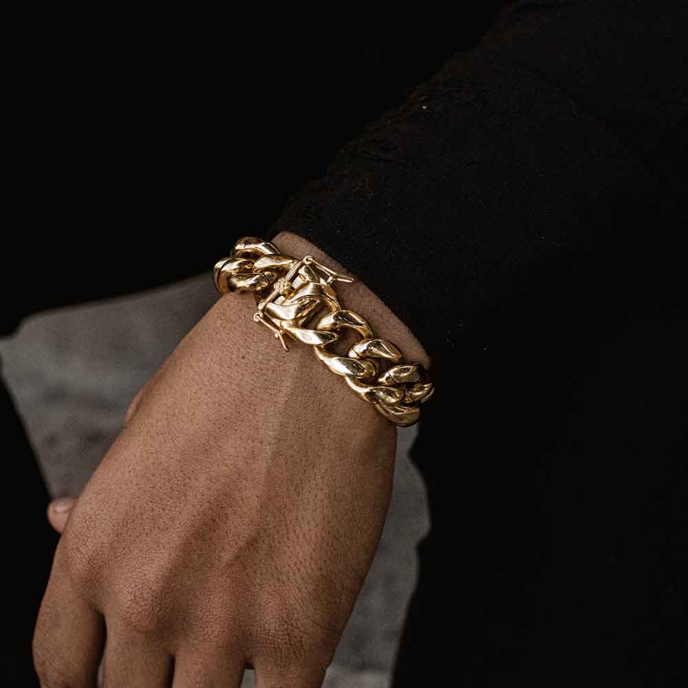 Men Gold Bracelet with Cuban Links, 18 KT Yellow Gold Plated, Custom N –  Danahm