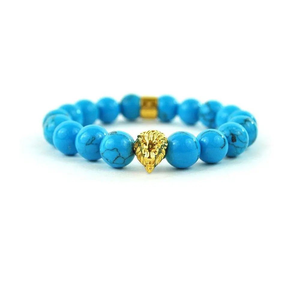 beaded lion head turquoise bracelet the gold gods