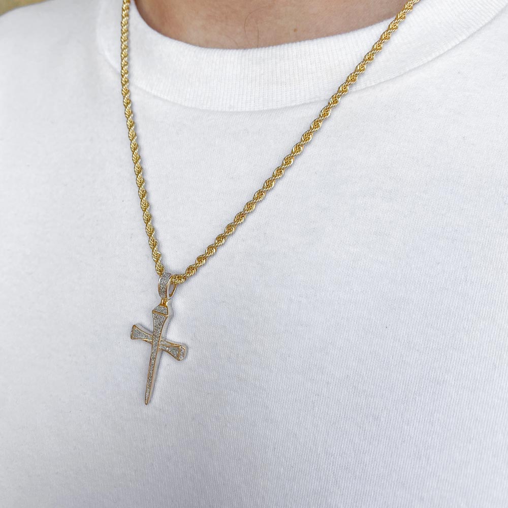 10k Solid Gold Diamond Nail Cross Pendant (.15 CTW) Lifetime Warranty ...