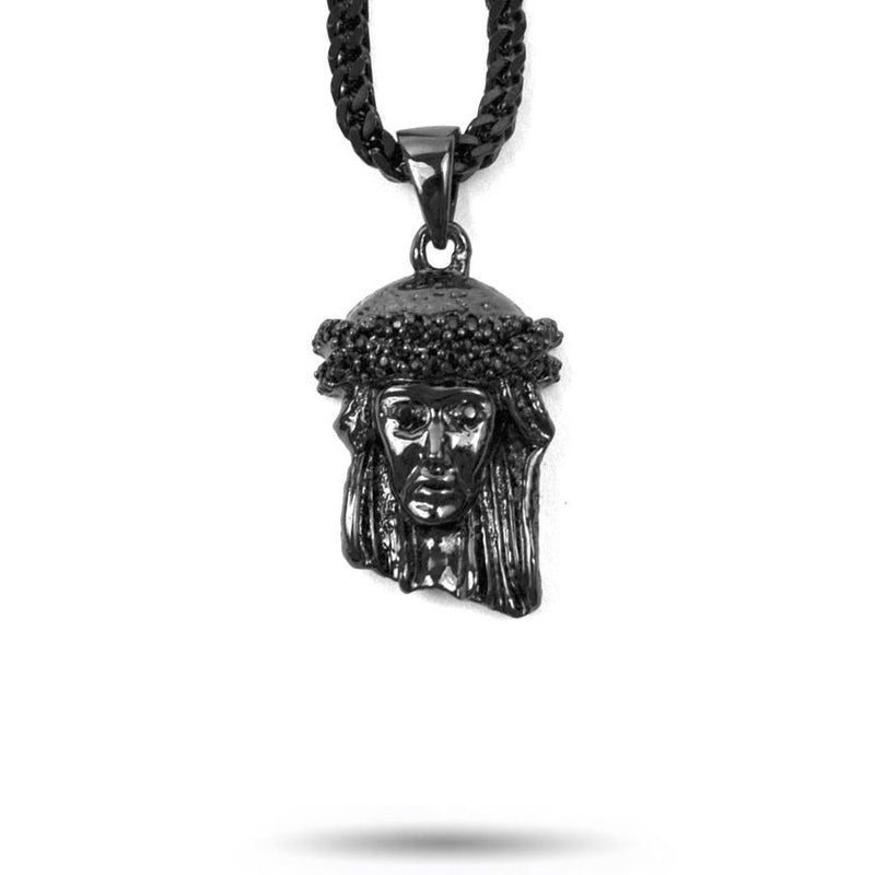 Jesus Piece Black Rhodium Edition Necklace Pendant & Franco Box Gold Chain Gold Gods® front view