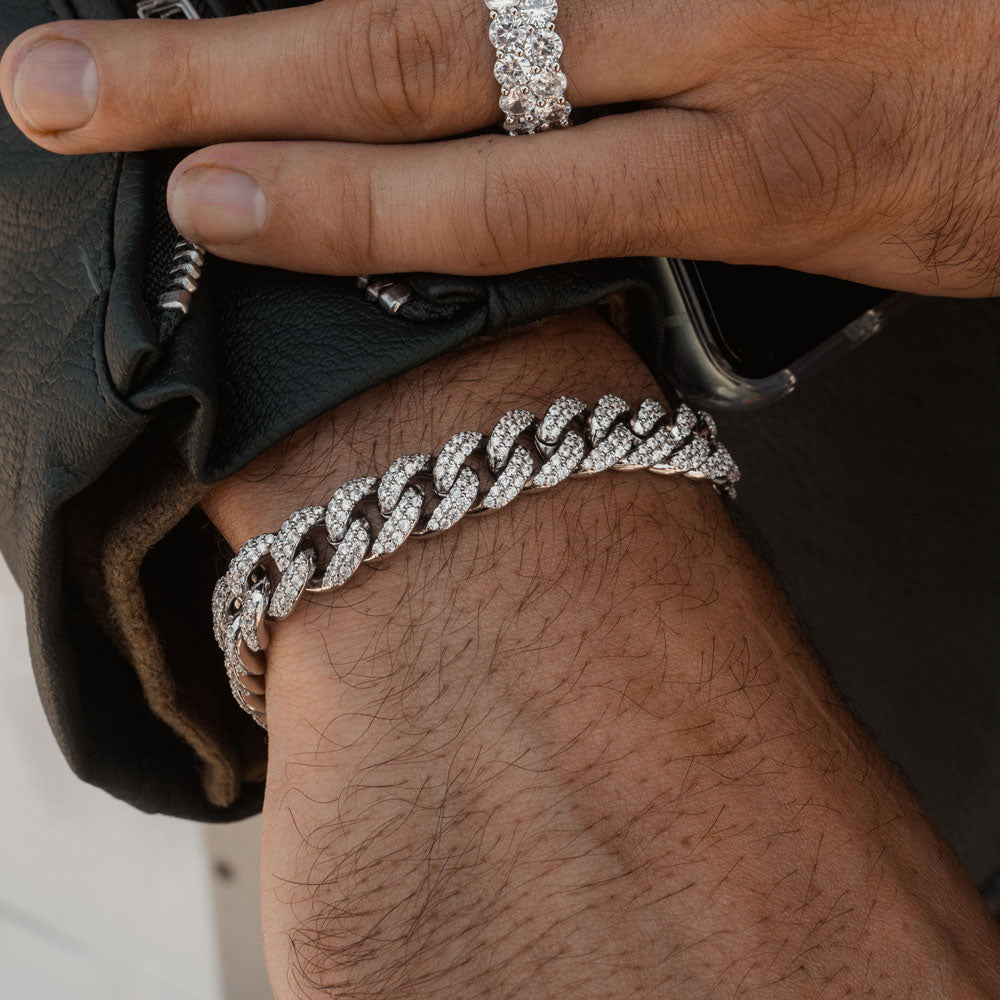 Diamond Cuban Bracelet Straight Edge (15mm) | The Gold Gods 18K White Gold Plated / 7.5 / 15mm