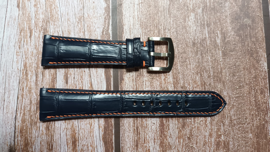 Crocodile Leather Watch Strap - Dark Blue