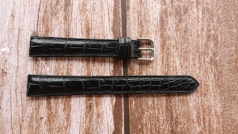 Crocodile Leather Watch Strap - Black