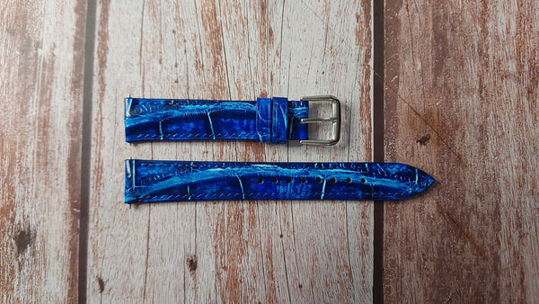 crocodile leather watch strap - electric blue