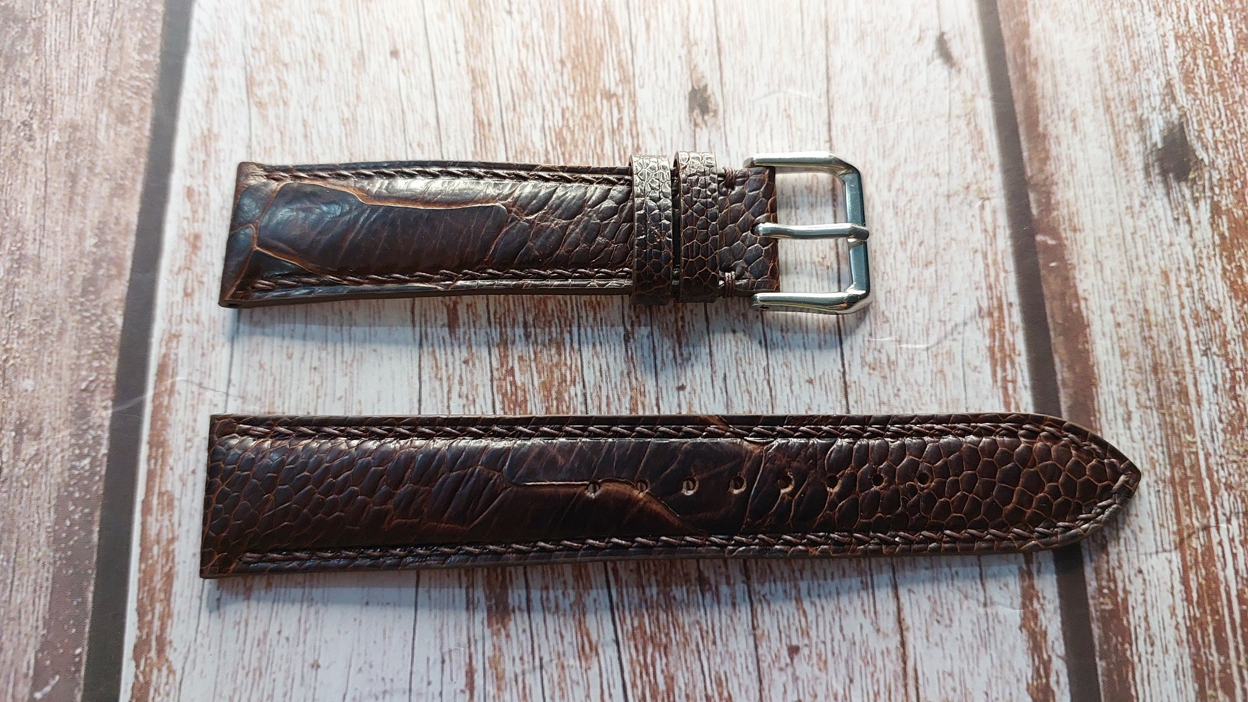 Ostrich Leg Leather Watch Strap - Dark Brown
