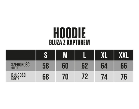 Size Chart for hoodie.