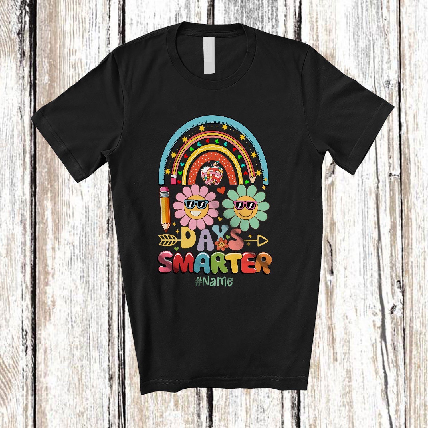 Personalized 100 Days Smarter; Lovely 100th Day Of School Rainbow; Custom Name Teacher T-Shirt