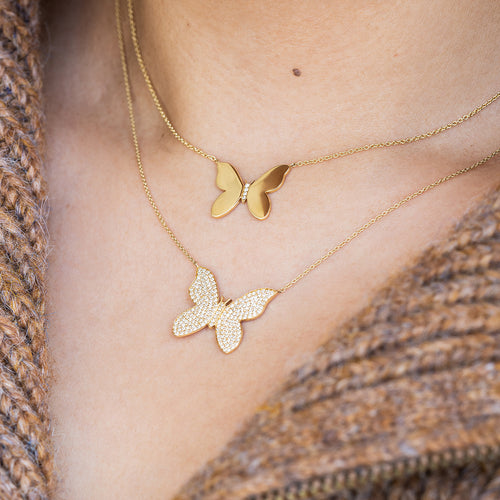 14K Yellow Gold Diamond Butterfly Necklace P11089-18 | Segner's Jewelers |  Fredericksburg, TX