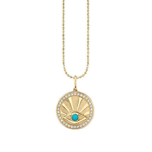 Sydney Evan Evil Eye Coin Pendant on Paperclip Chain