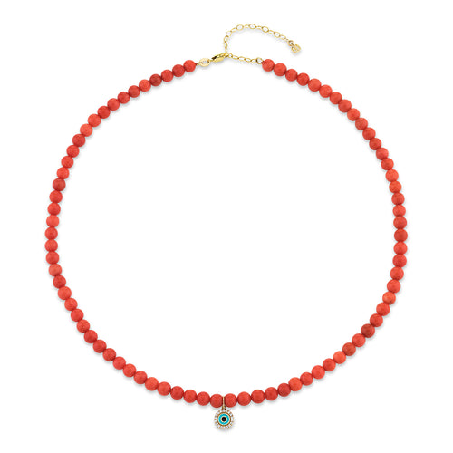 Italian Red Coral Bead Necklace with 14K Gold Pave Diamond Donut One –  Sheryl Lowe