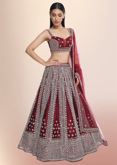 Buy Afreen Wine Lehenga Set by SAWAN GANDHI at Ogaan Online Shopping Site