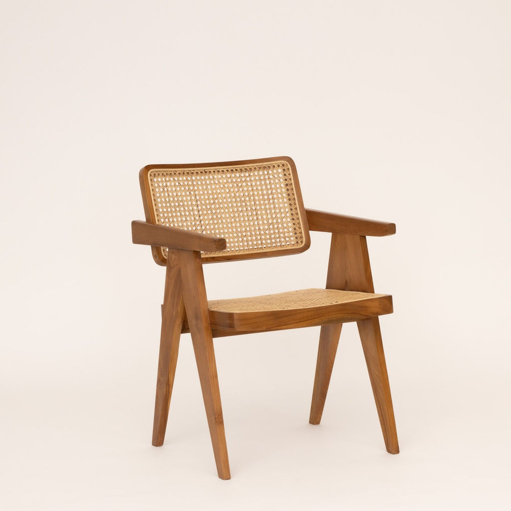 cane rattan dining chair with arms  natural